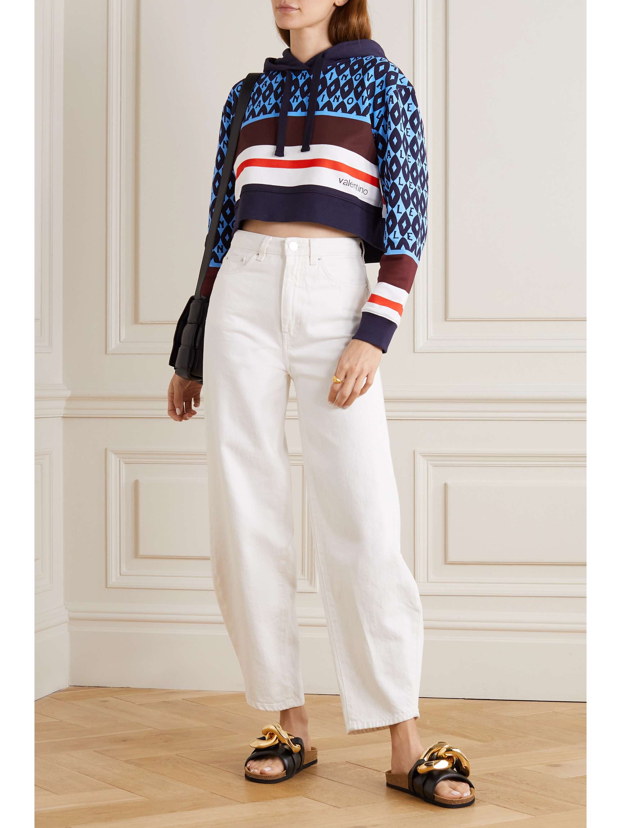VALENTINO GARAVANI Cropped printed cotton-jersey hoodie