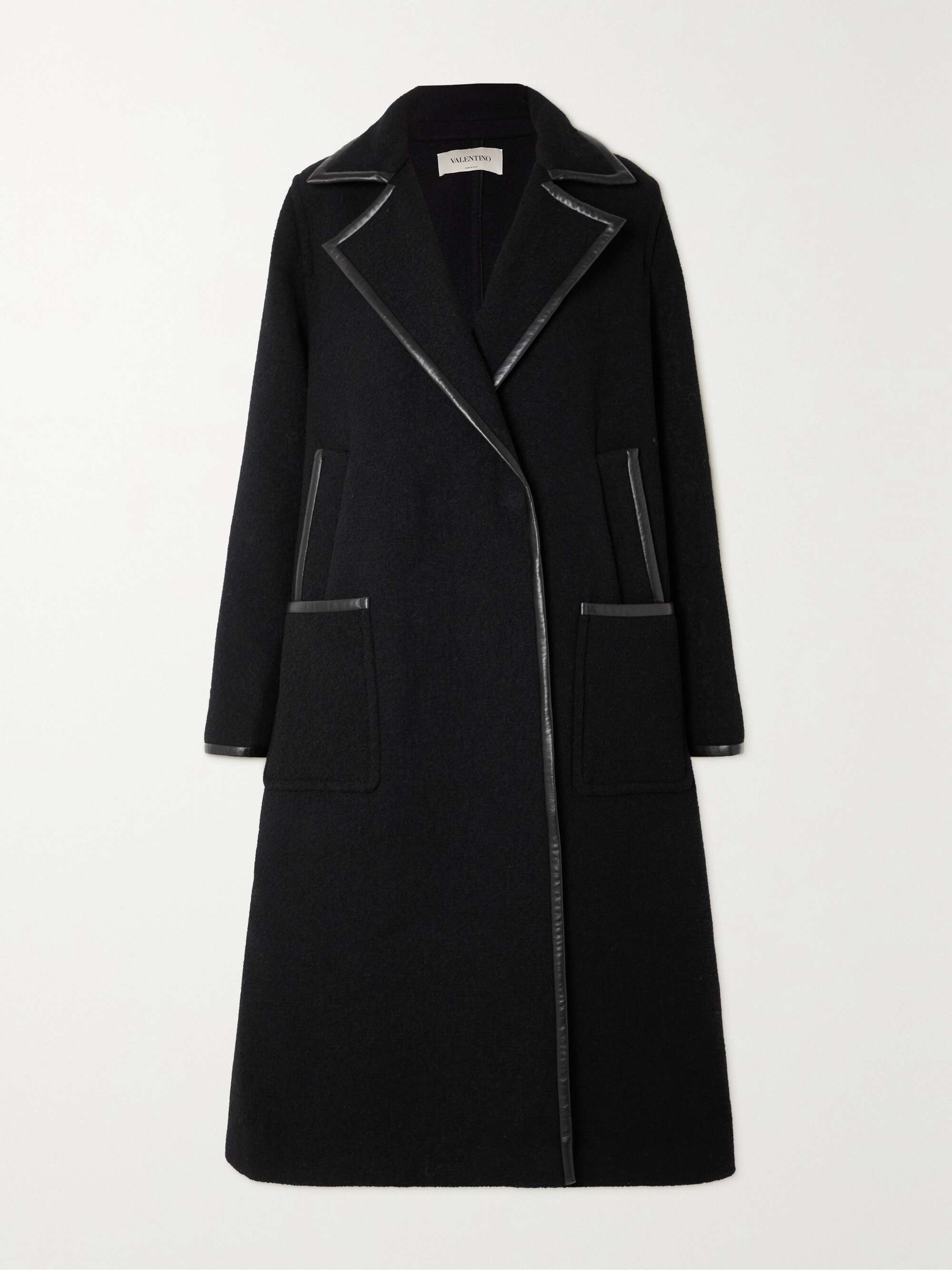 Leather trim wool coat sale