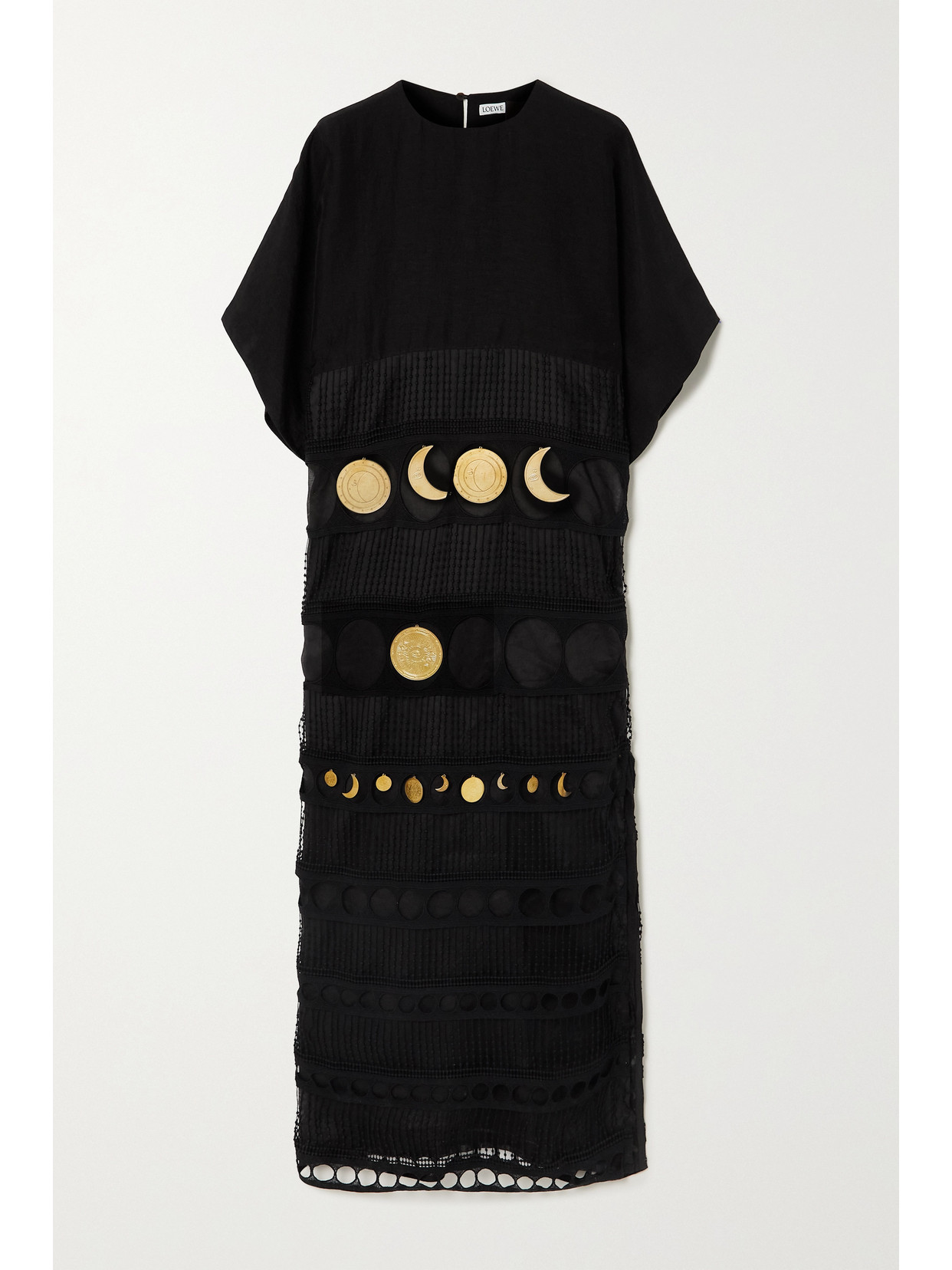 LOEWE + PAULA'S IBIZA EMBELLISHED CROCHETED COTTON AND POPLIN DRESS