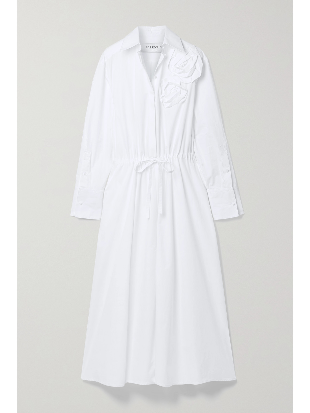 VALENTINO APPLIQUÉD COTTON-POPLIN MIDI SHIRT DRESS