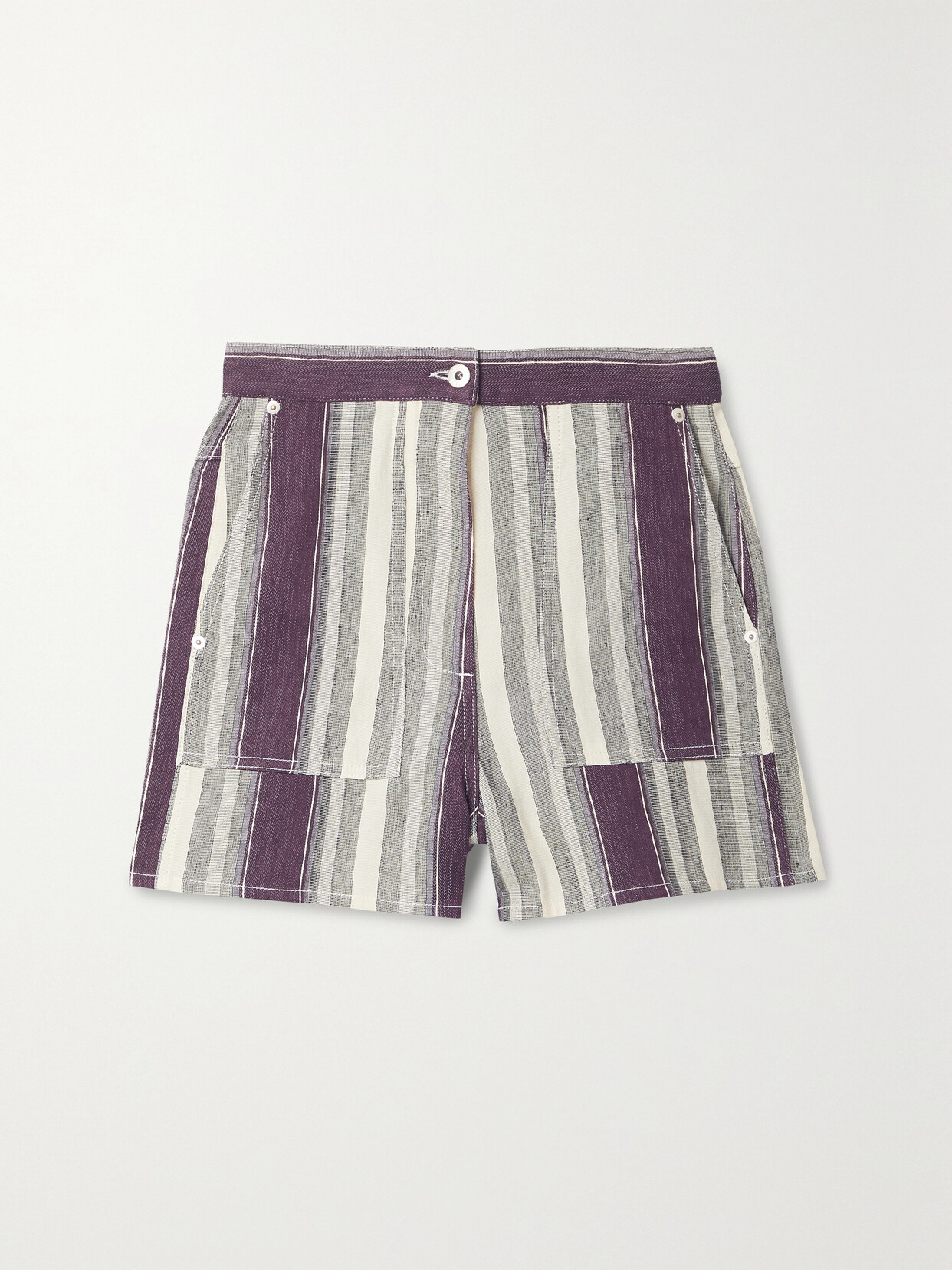 Shop Loewe + Paula's Ibiza Striped Linen And Cotton-blend Shorts In Burgundy