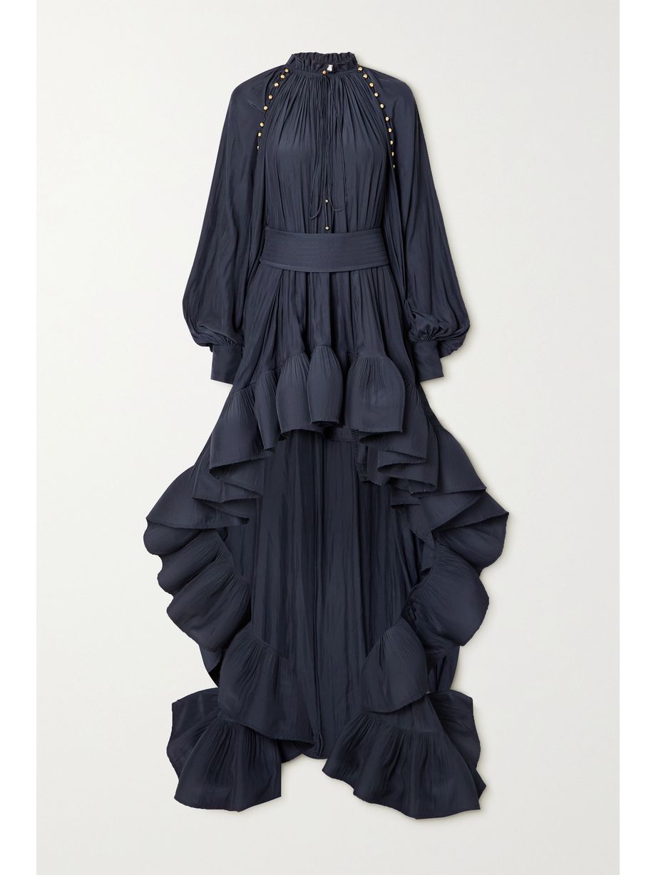 Asymmetric Ruffled Gown Navy