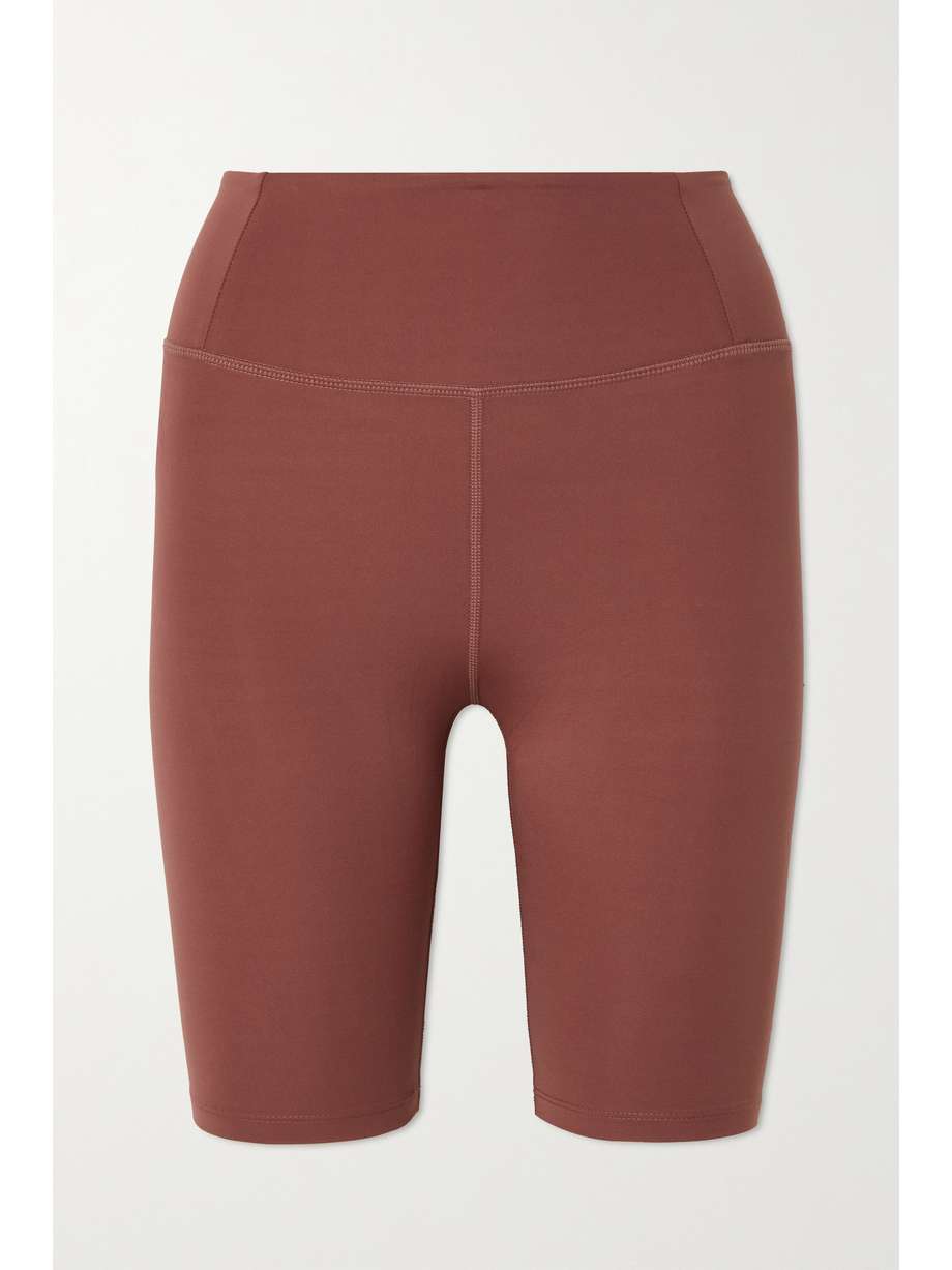 Girlfriend Collective High-rise Stretch-recycled Polyester Shorts In Brick