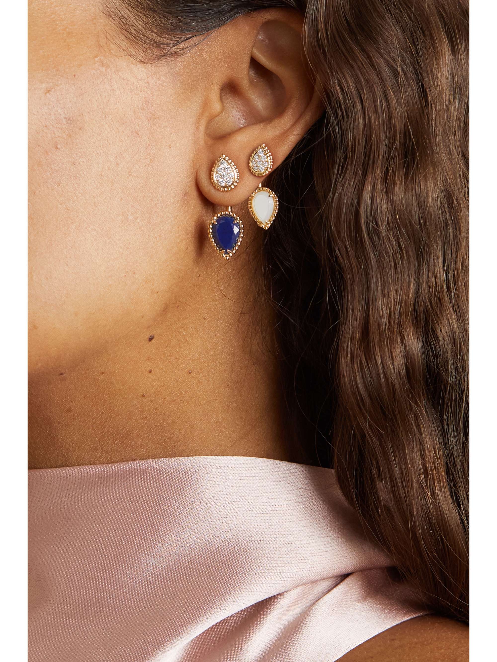 BOUCHERON Serpent Bohème 18-karat white gold, aquaprase and diamond single earring