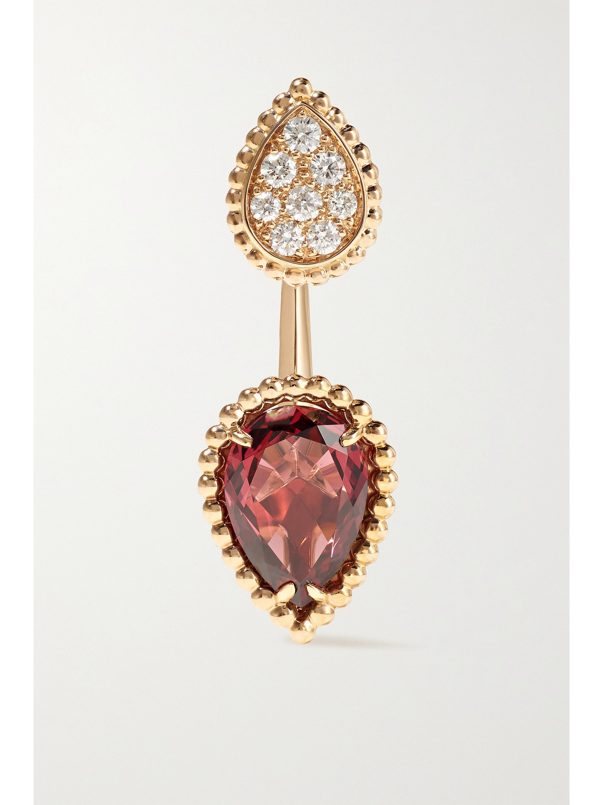 Boucheron Serpent Bohème 18ct Rose-gold, 0.17ct Diamond And 2.20ct Rhodolite Garnet Single Earring In Gold