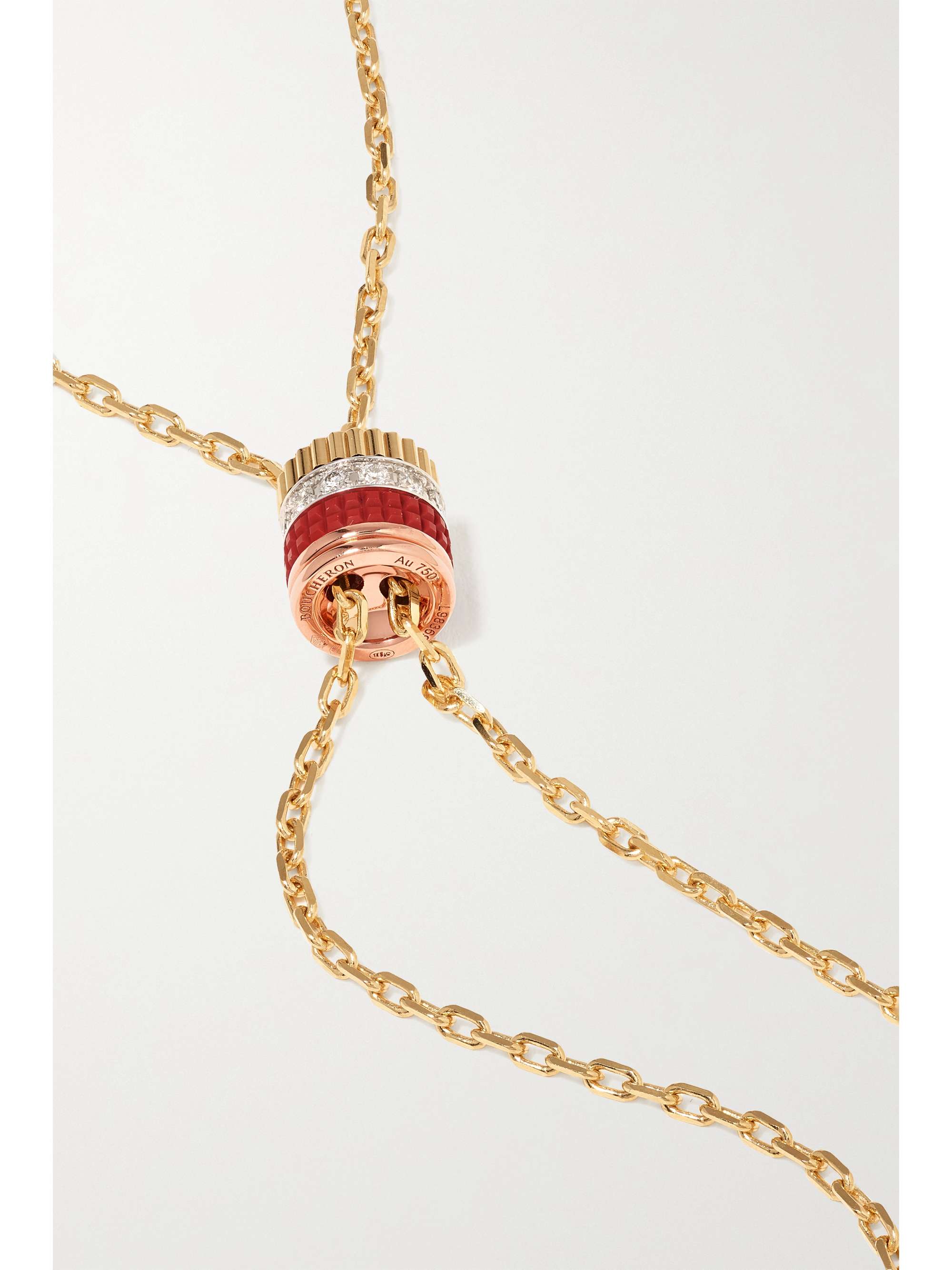 BOUCHERON Quatre Red Edition 18-karat yellow, white and rose gold, ceramic and diamond necklace