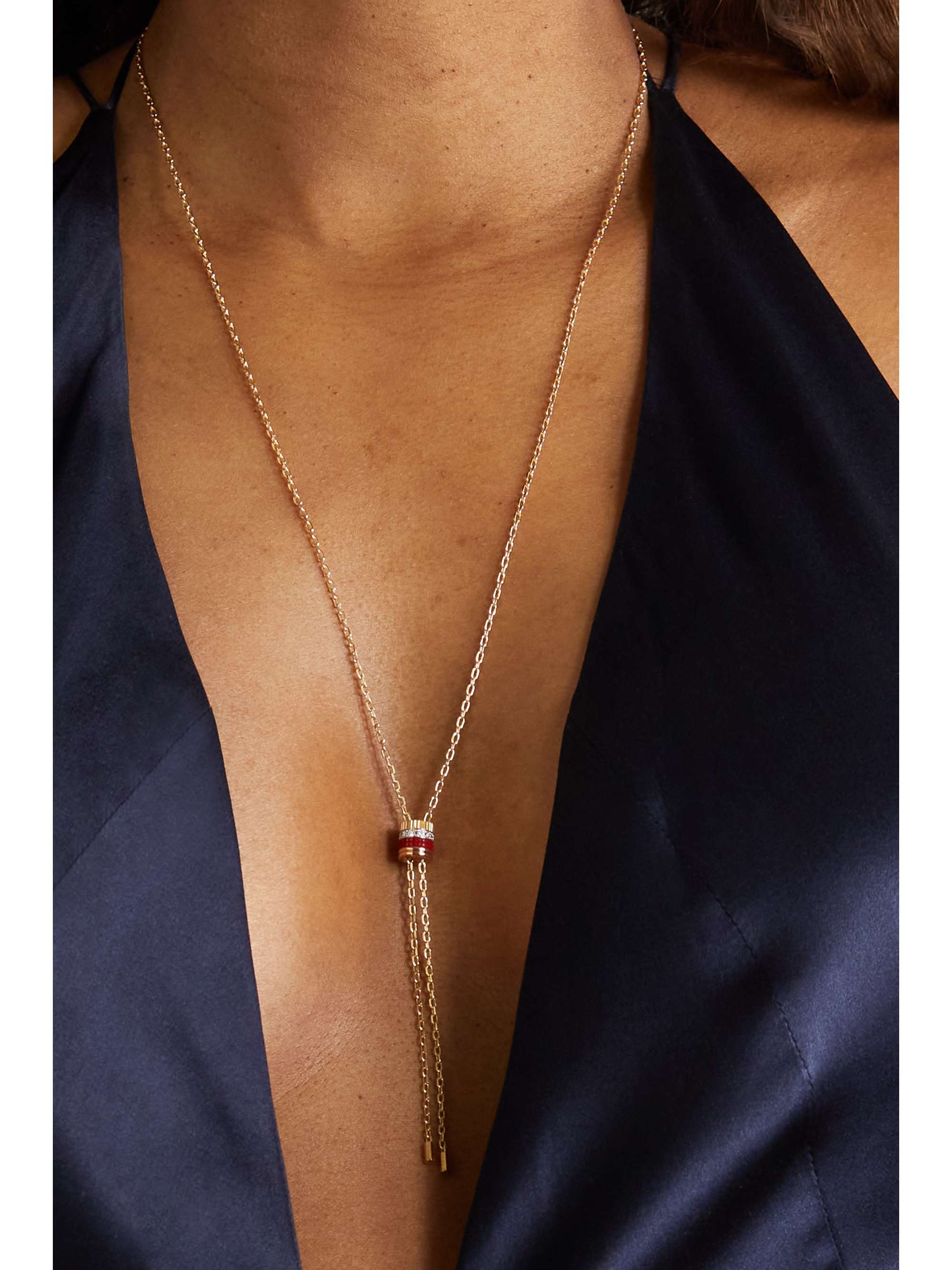 BOUCHERON Quatre Red Edition 18-karat yellow, white and rose gold, ceramic and diamond necklace