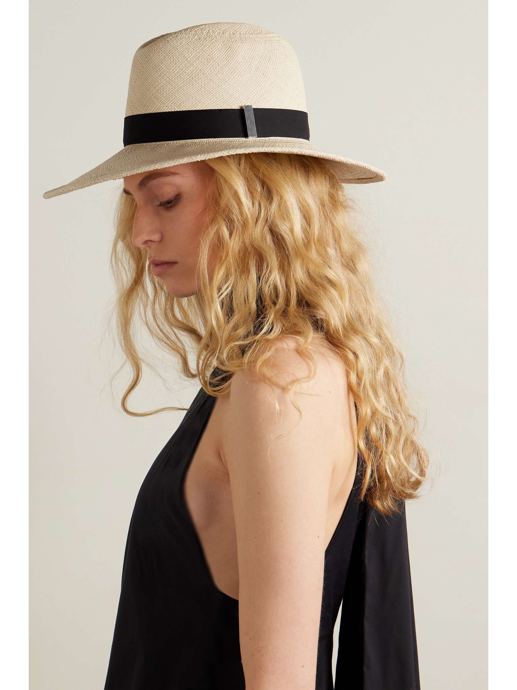 GIGI BURRIS + NET SUSTAIN Requiem cotton grosgrain-trimmed straw fedora