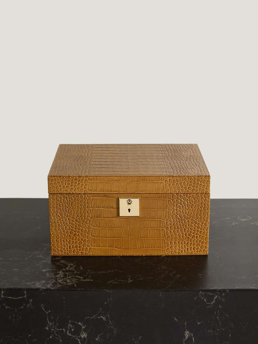 Smythson Mara Croc-effect Leather Jewellery Box