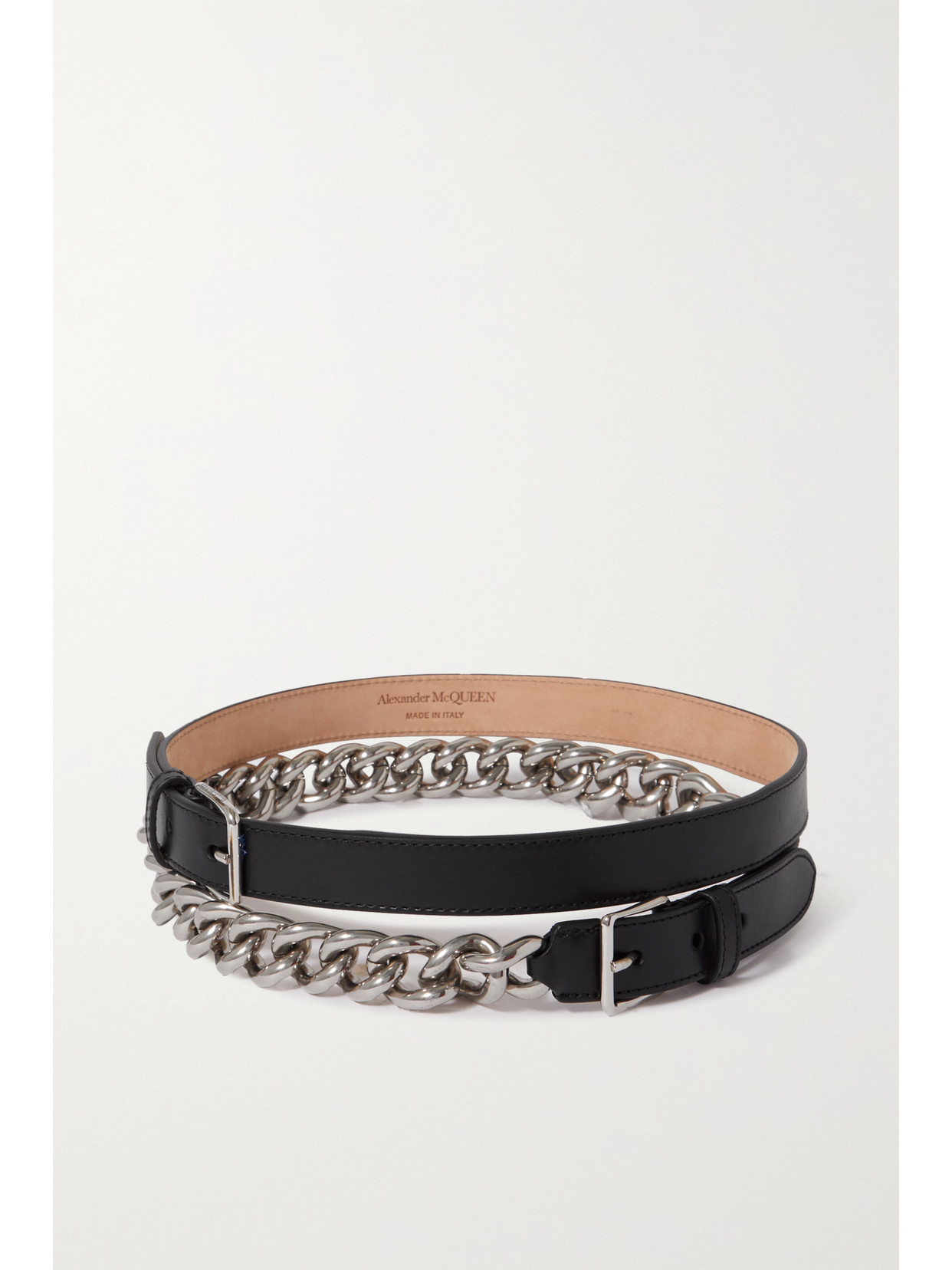 Alexander Mcqueen Chain-trimmed Leather Belt In Black