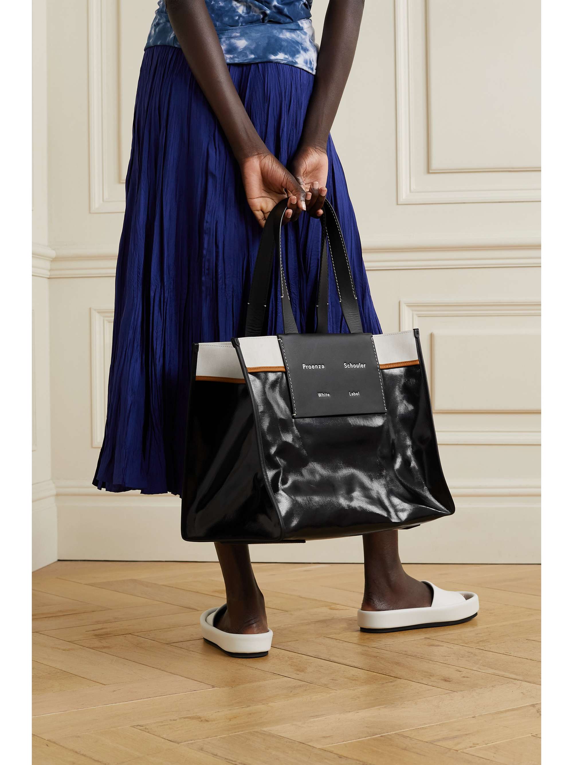 PROENZA SCHOULER WHITE LABEL XL Morris leather-trimmed striped canvas tote