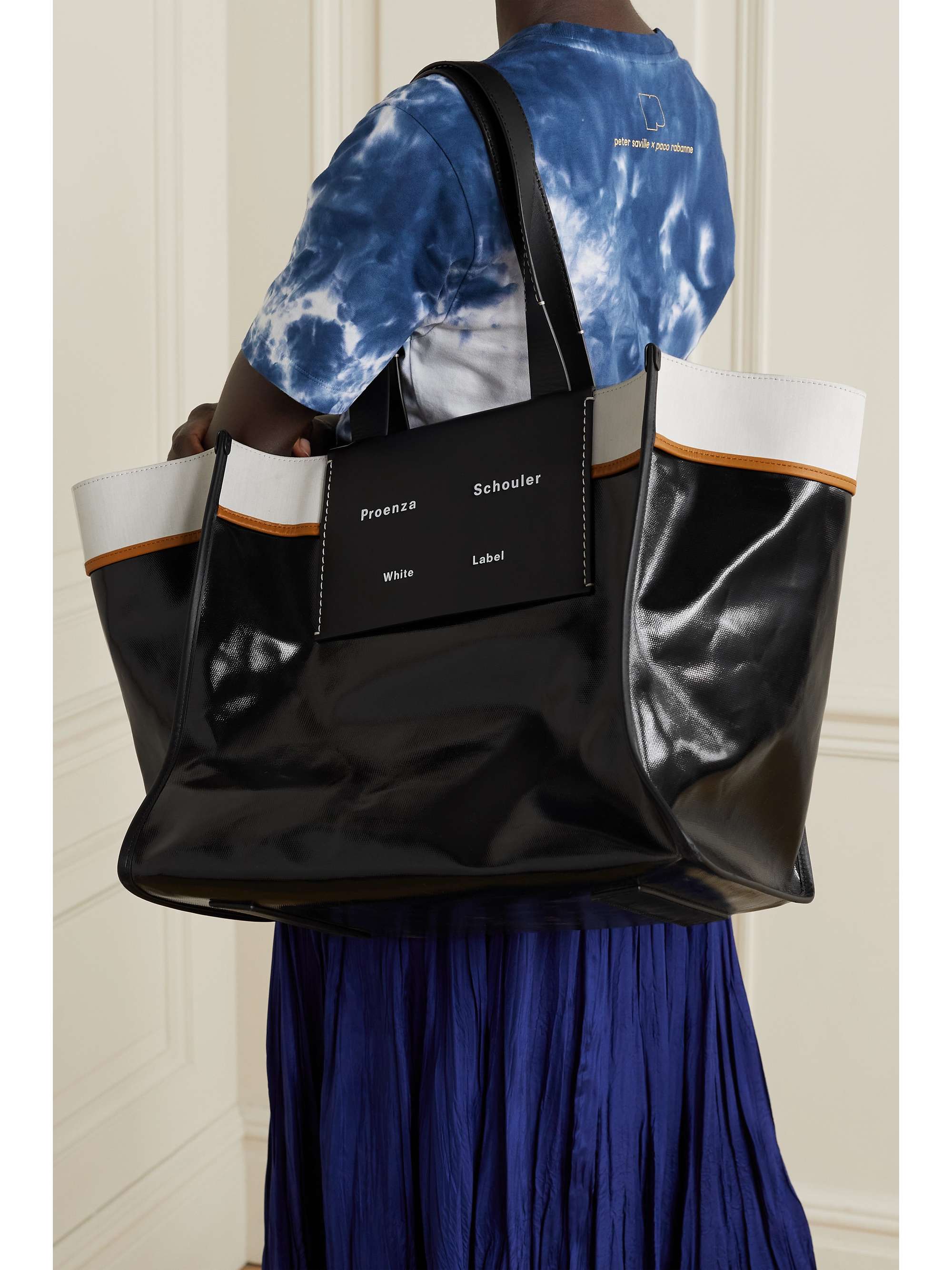 PROENZA SCHOULER WHITE LABEL XL Morris leather-trimmed striped canvas tote
