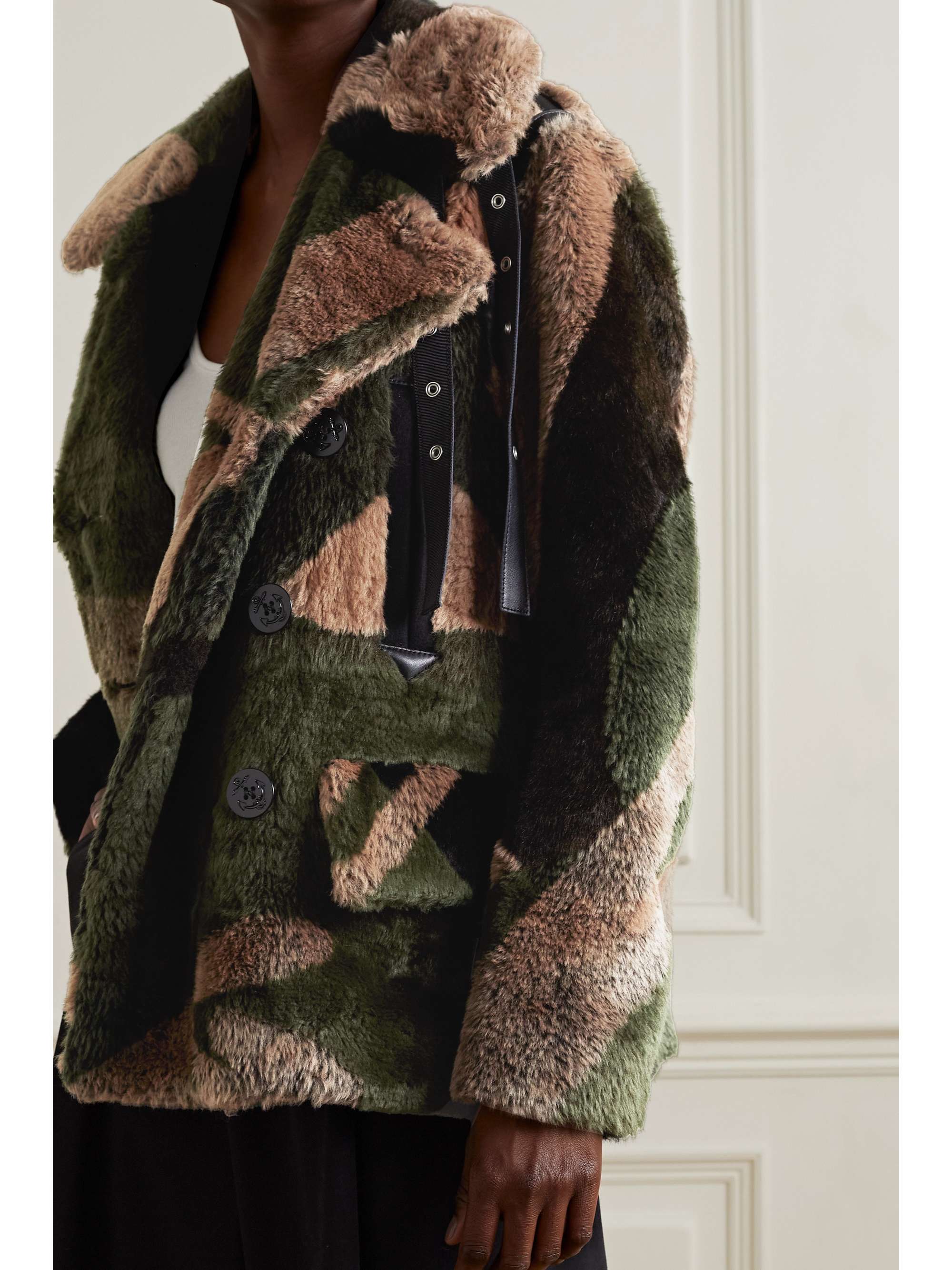 patterned faux fur coat