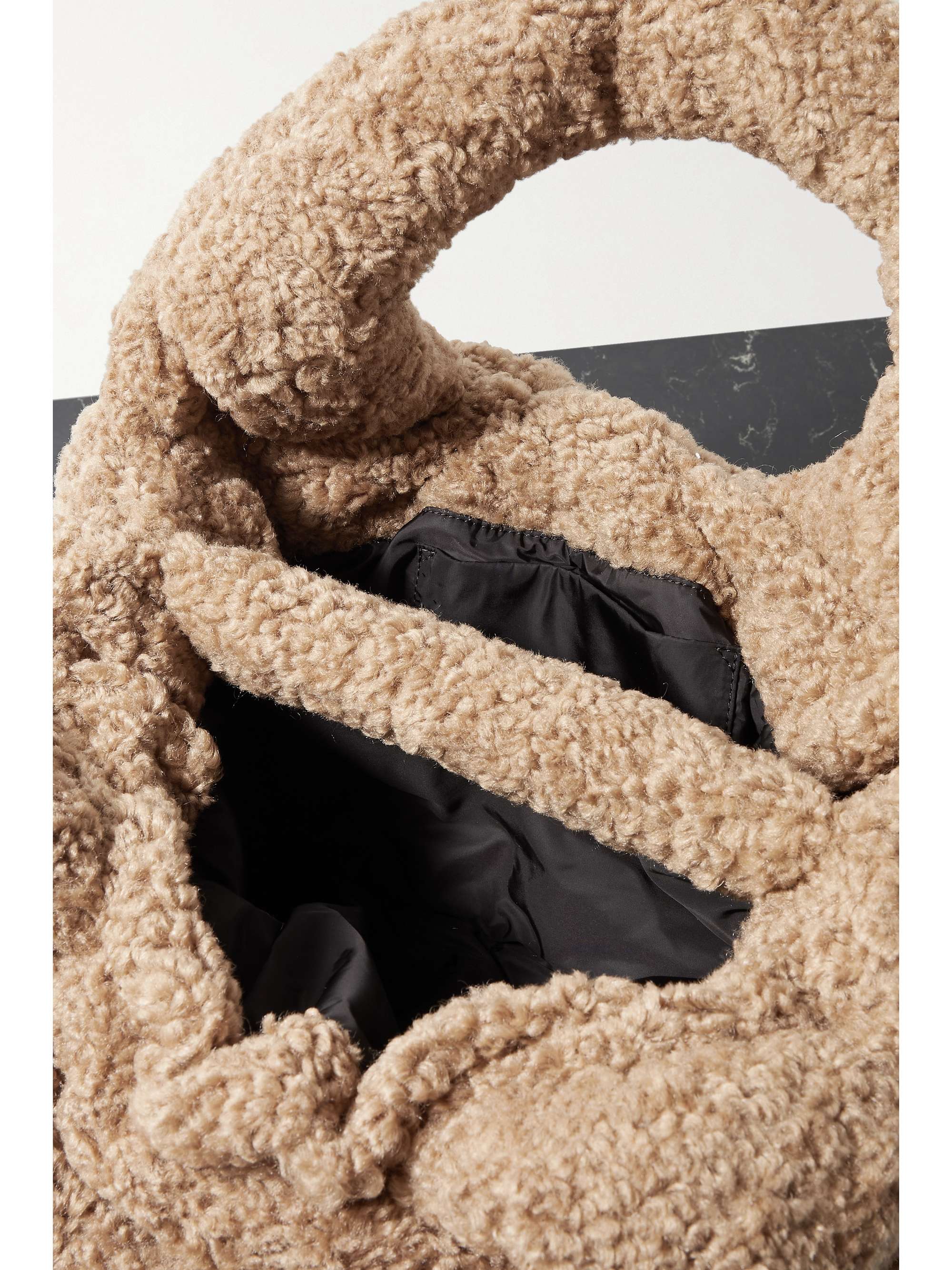 MONCLER Snow leathertrimmed padded faux shearling tote NETAPORTER