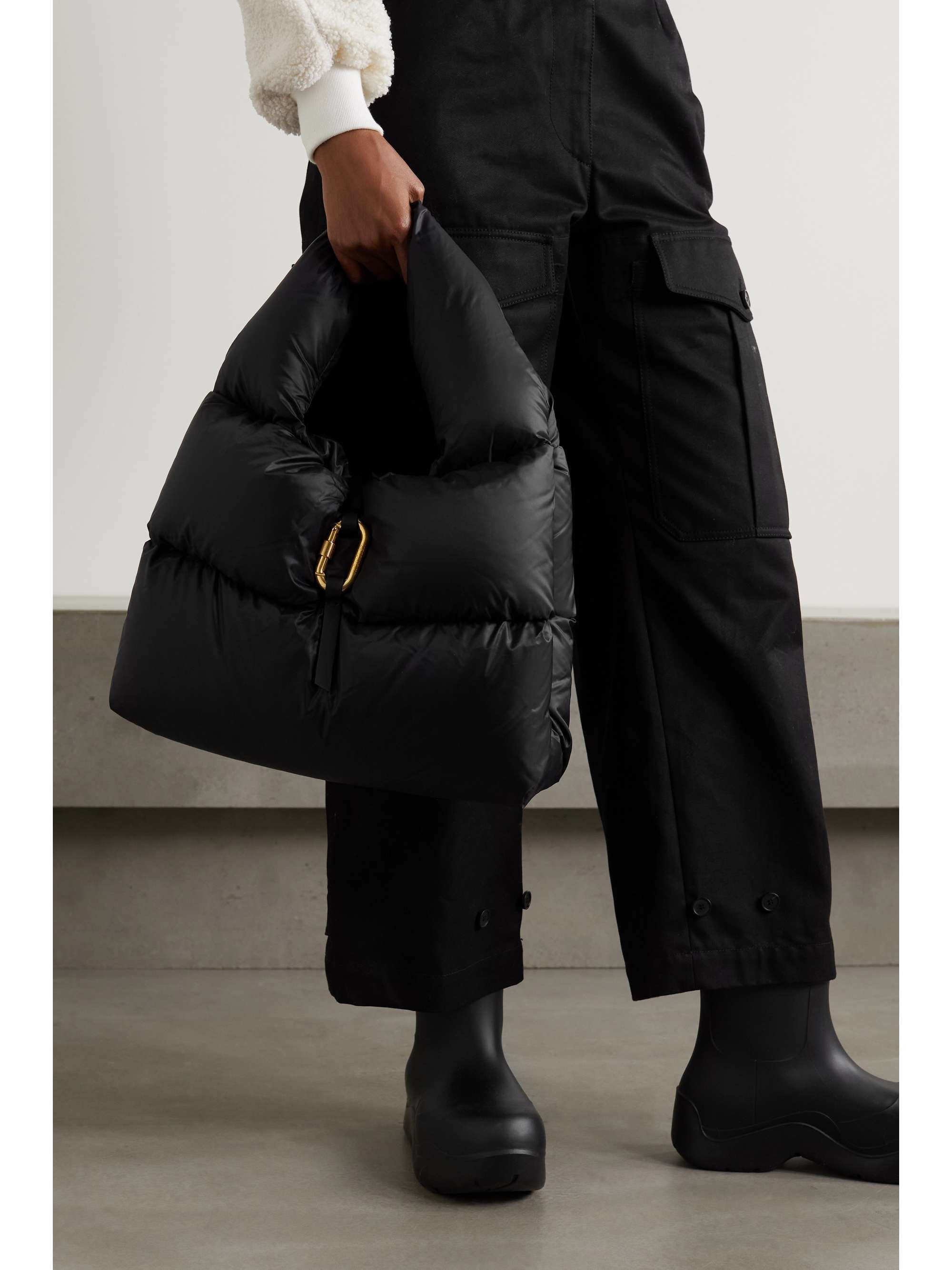 MONCLER Snow leather-trimmed quilted shell down tote
