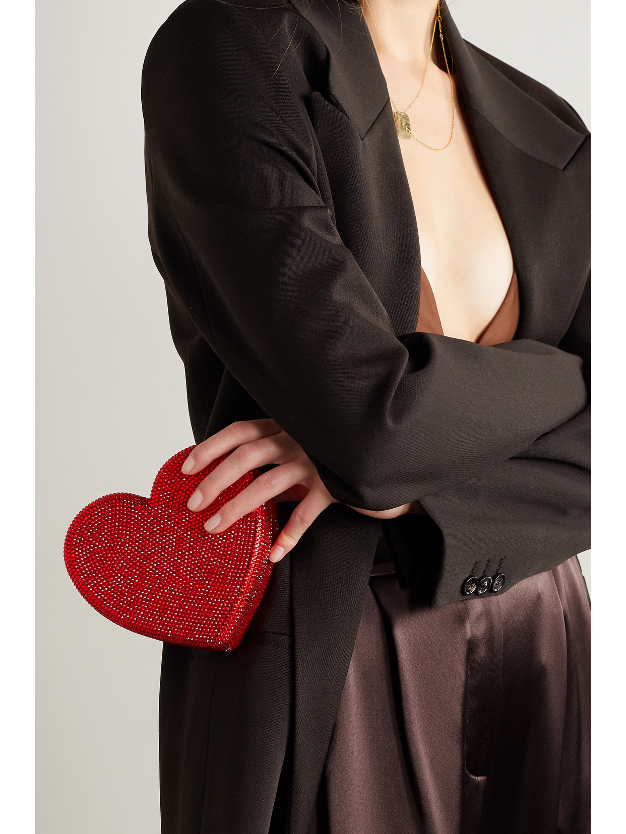 Judith Leiber Heart Crystal-embellished Silver-tone Clutch In Red
