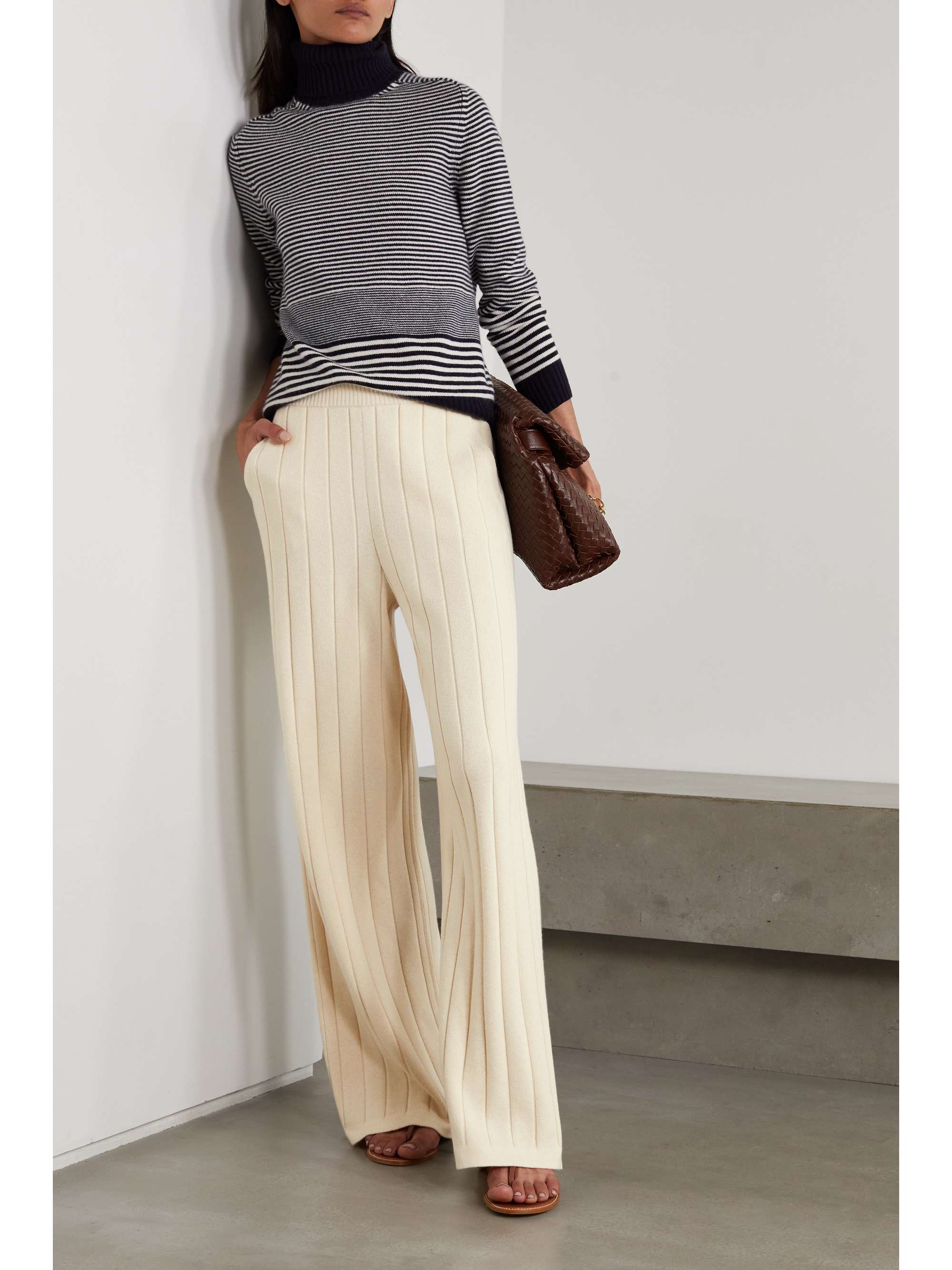 LORO PIANA Ribbed cashmere wide-leg pants