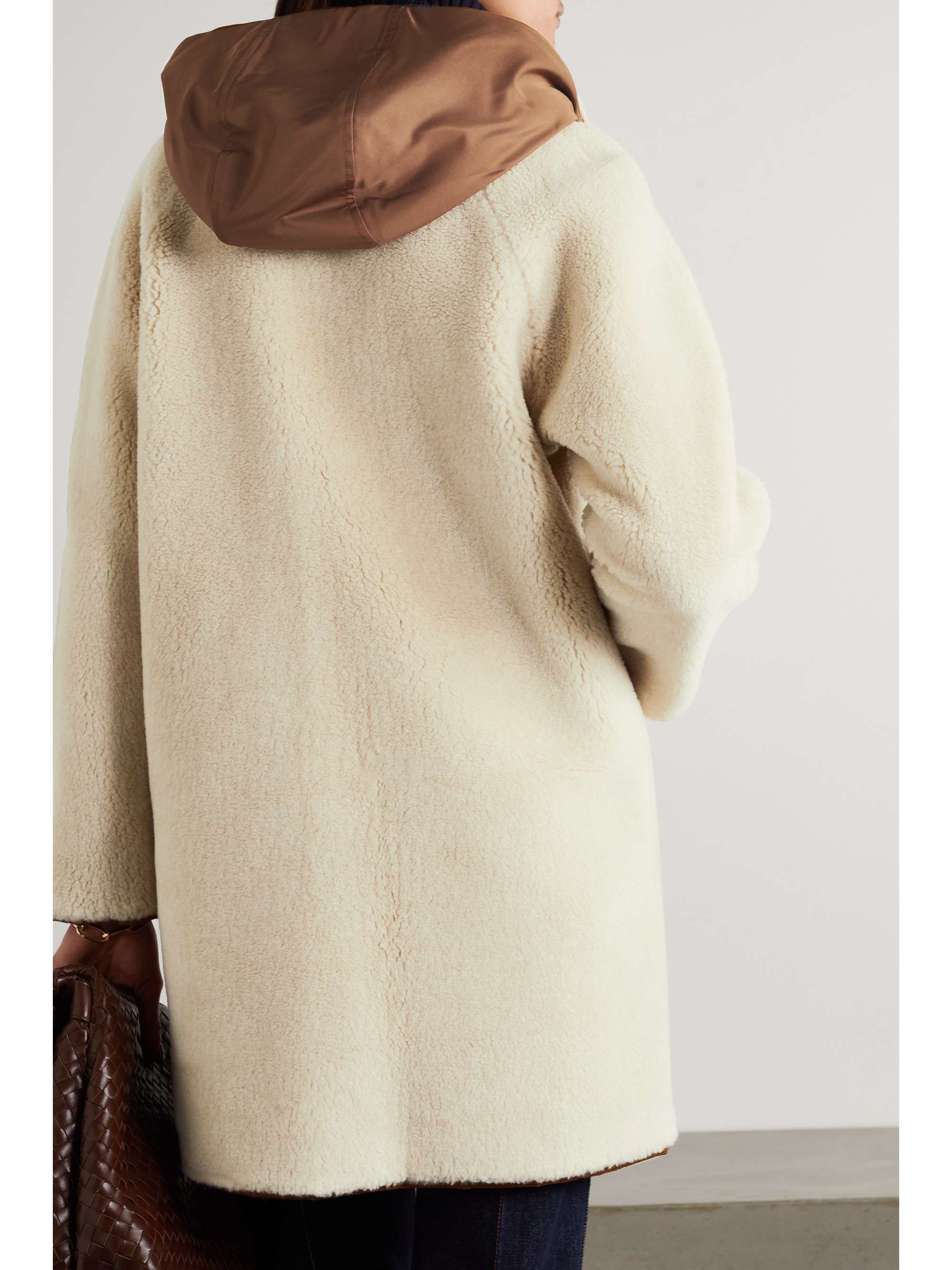 LORO PIANA Reversible hooded cashmere and silk-blend fleece and matte-satin coat
