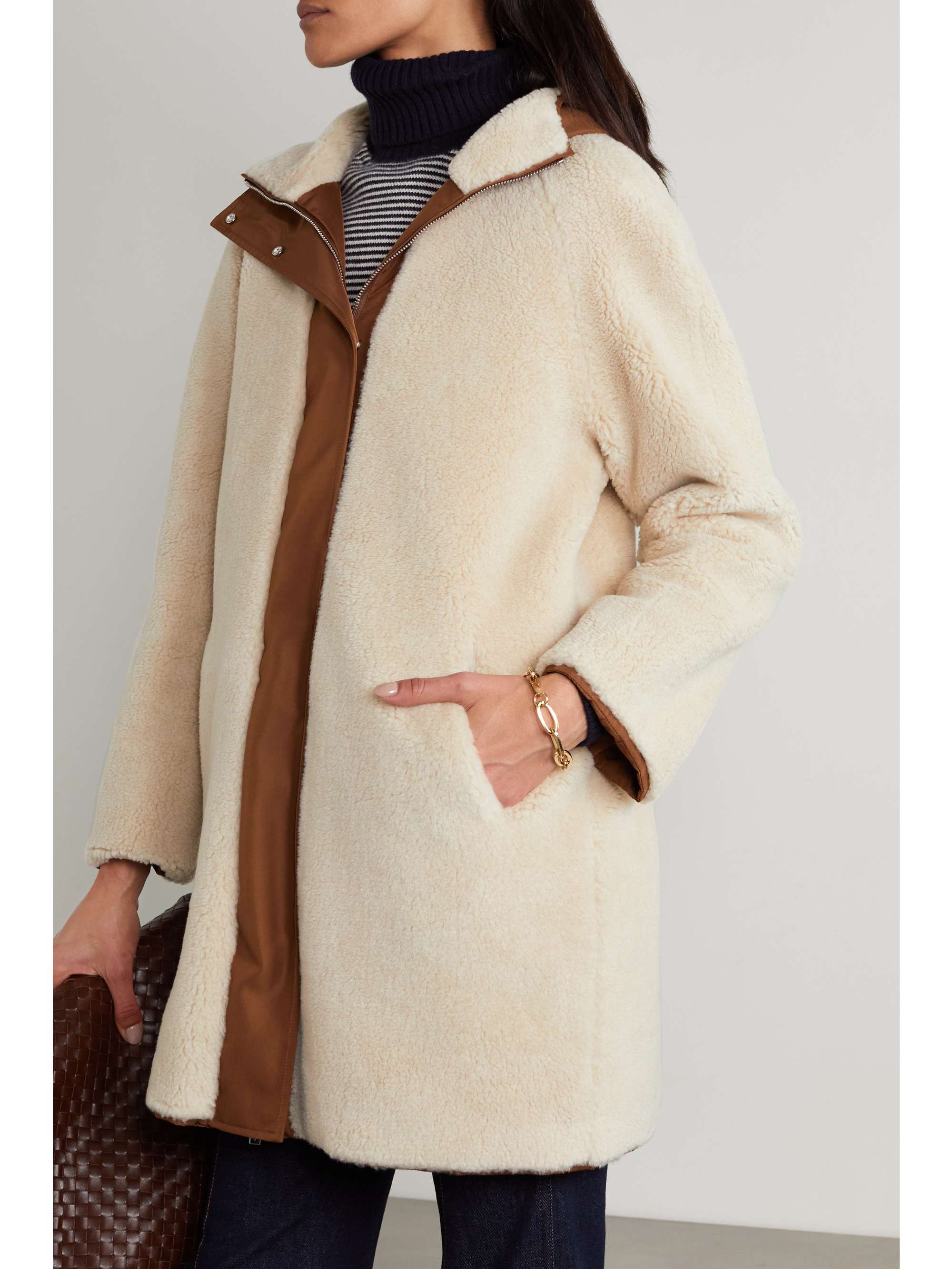LORO PIANA Reversible hooded cashmere and silk-blend fleece and matte-satin coat