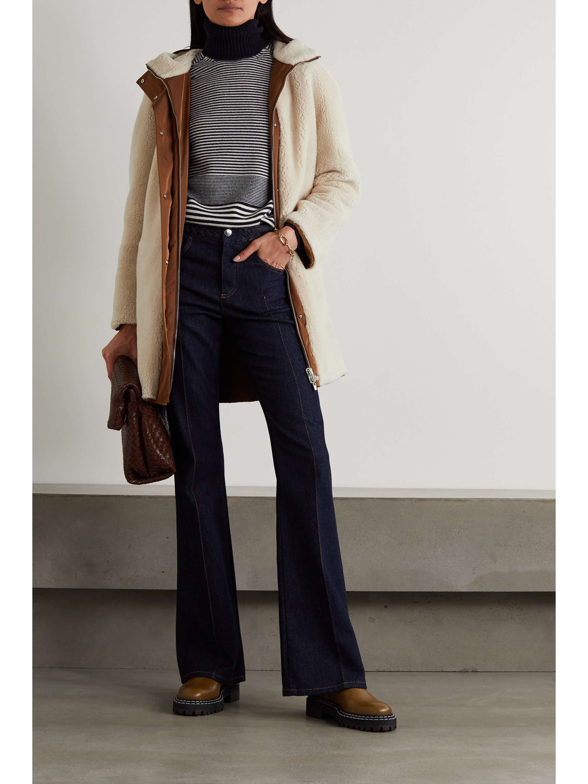 LORO PIANA Reversible hooded cashmere and silk-blend fleece and matte-satin coat