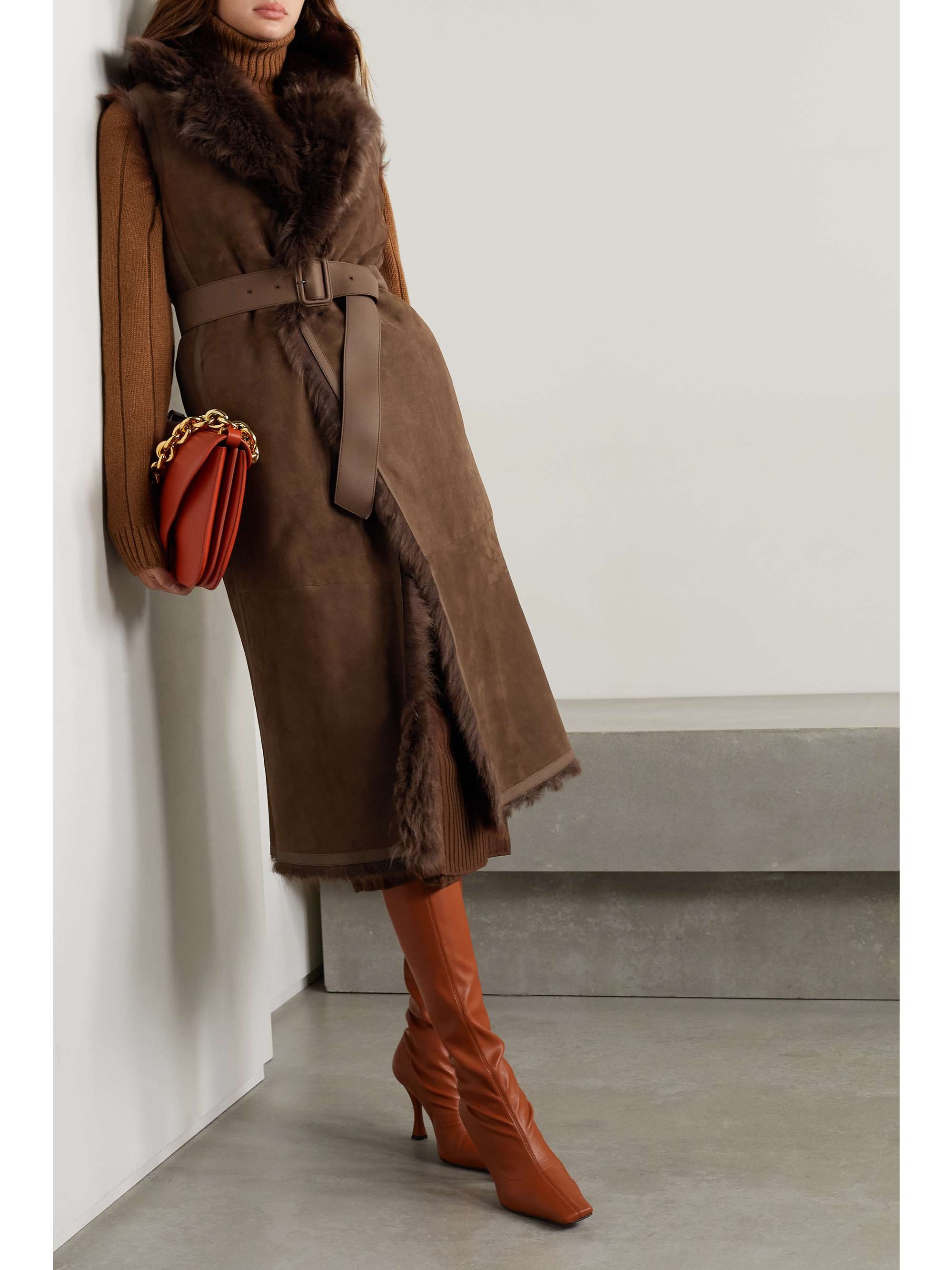LORO PIANA Ardis reversible belted shearling and suede vest