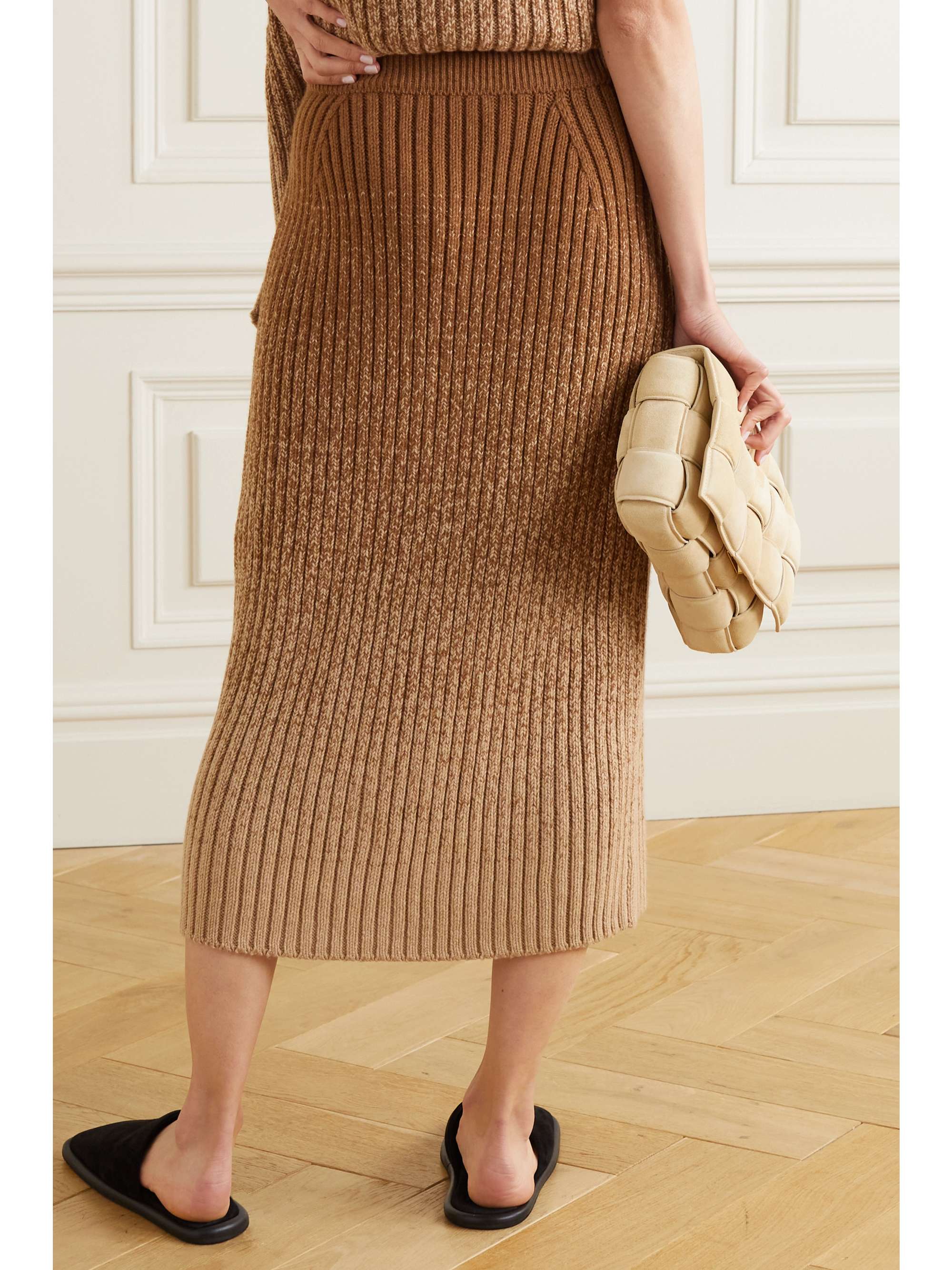 LORO PIANA Ombré ribbed cashmere midi skirt