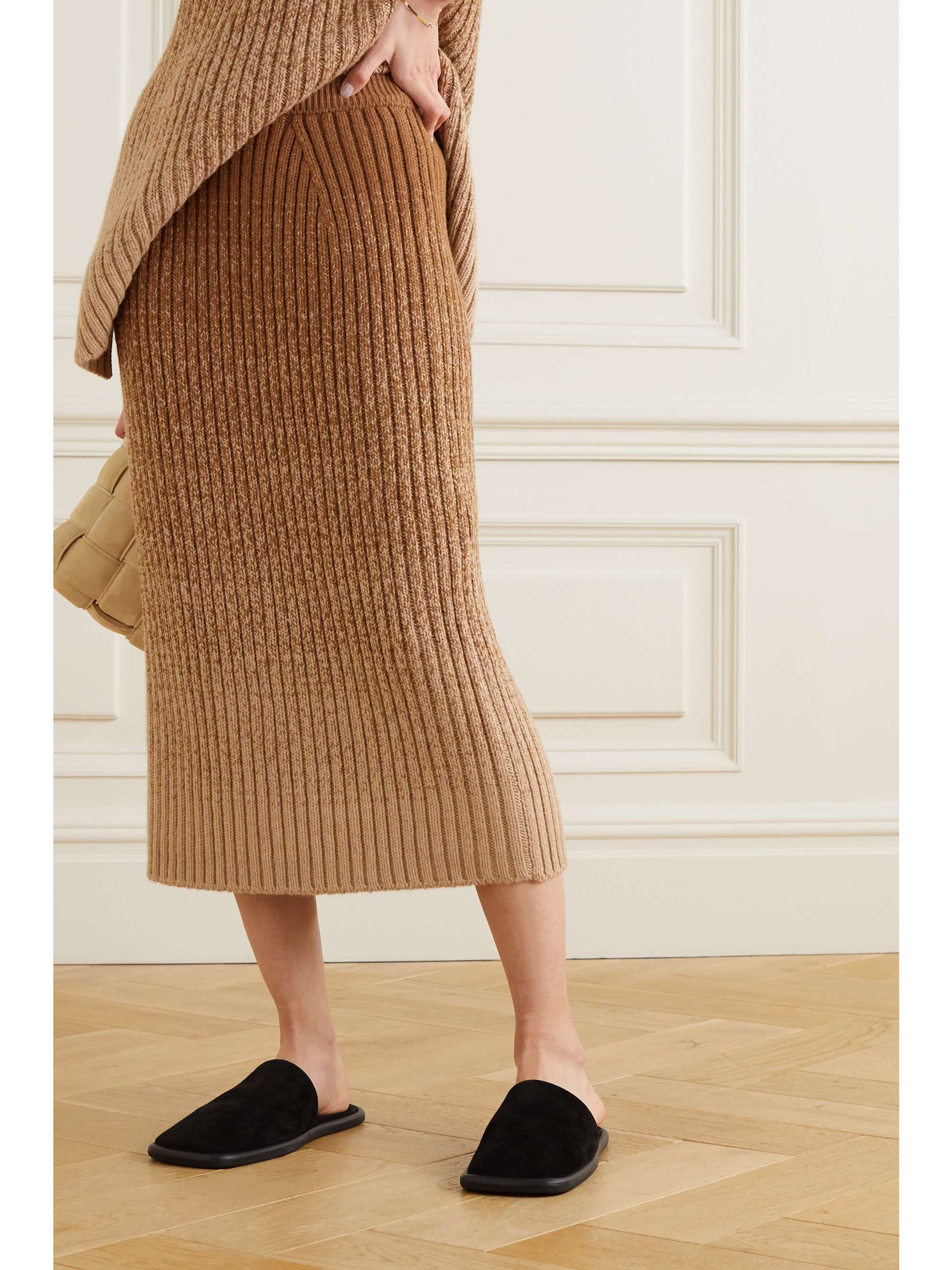 LORO PIANA Ombré ribbed cashmere midi skirt