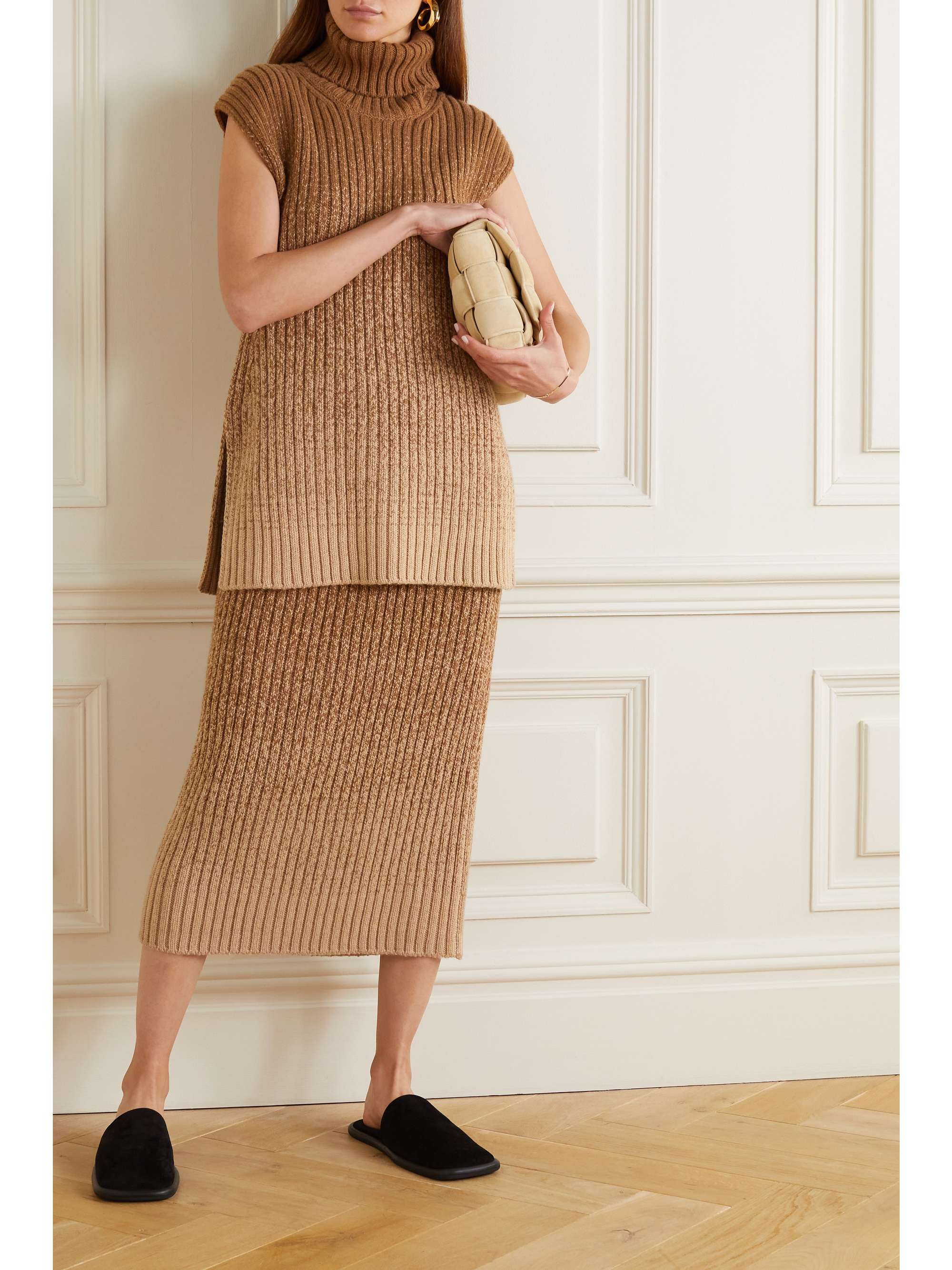 LORO PIANA Ombré ribbed cashmere midi skirt