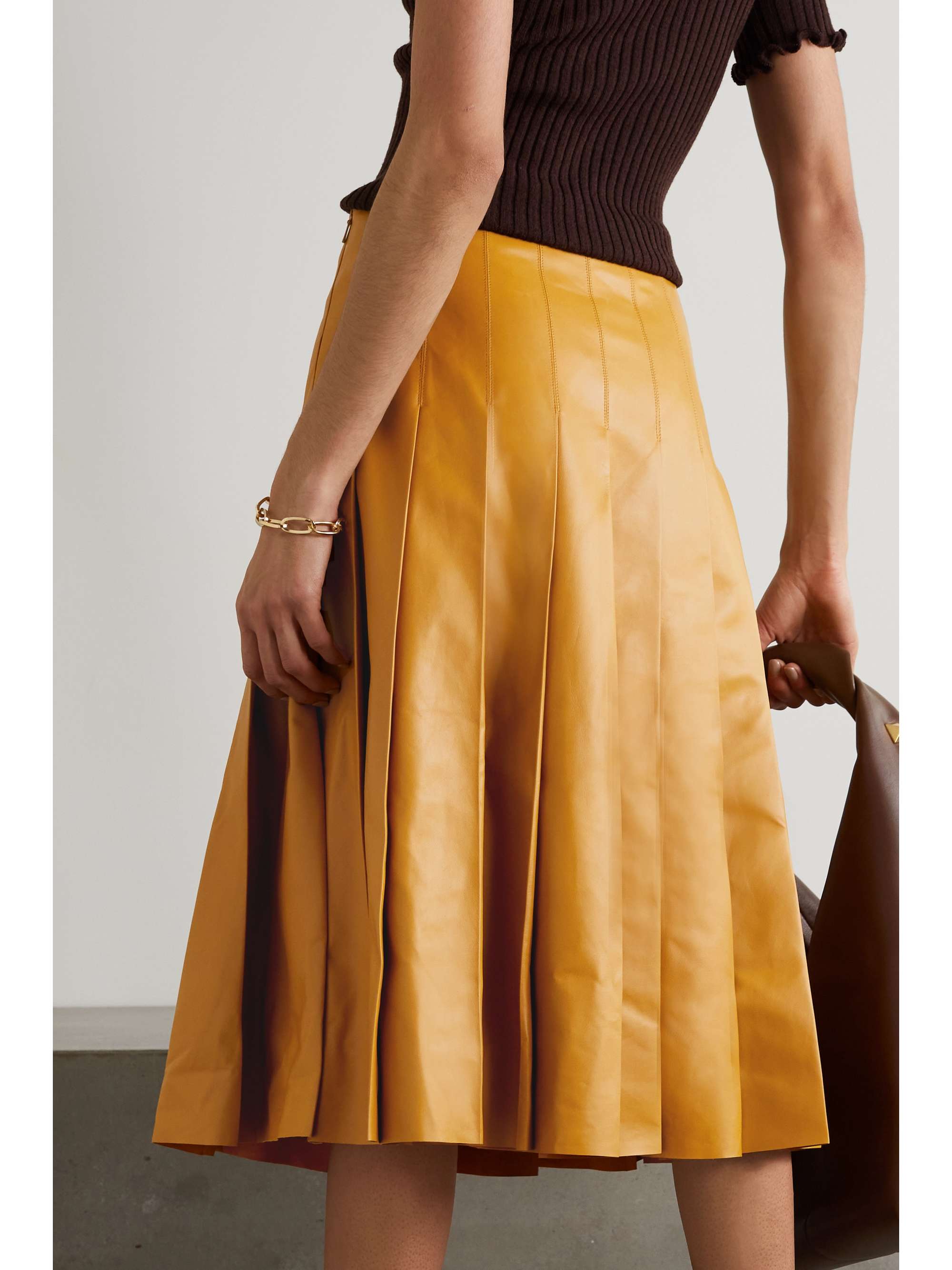 LORO PIANA Pleated leather skirt