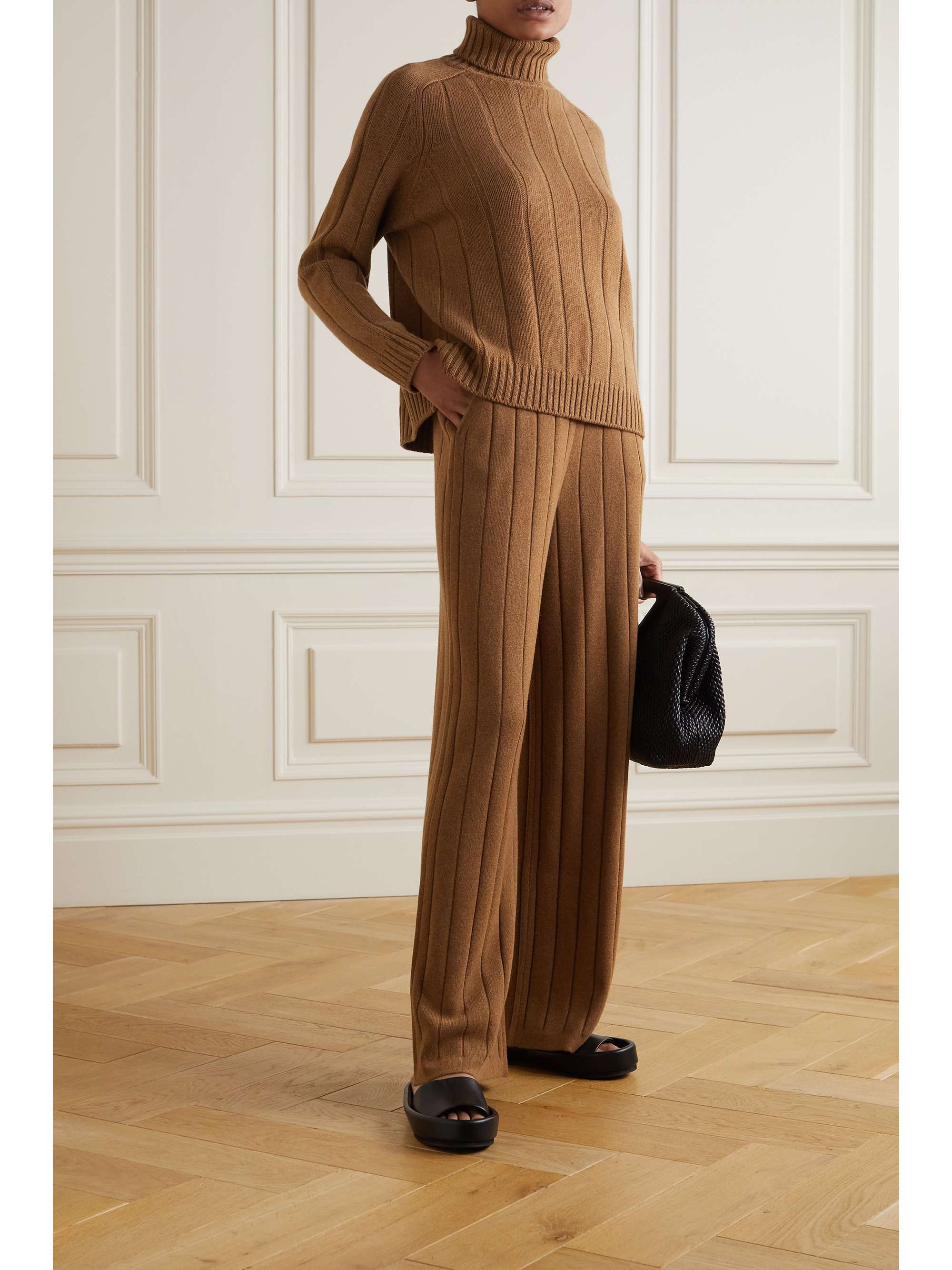 LORO PIANA Ribbed cashmere wide-leg pants