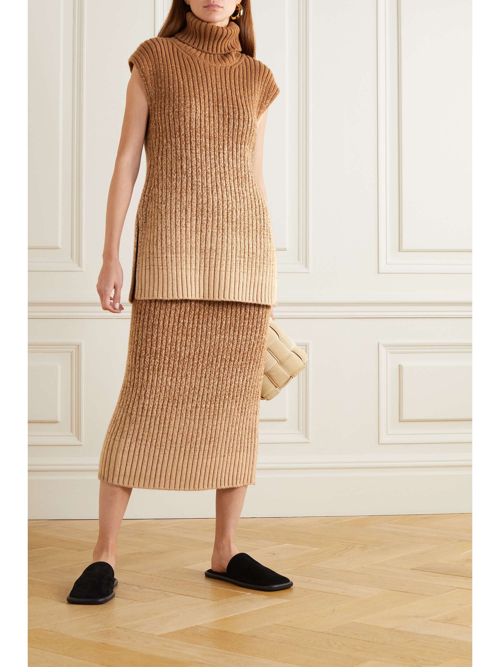 LORO PIANA Ombré ribbed cashmere turtleneck top