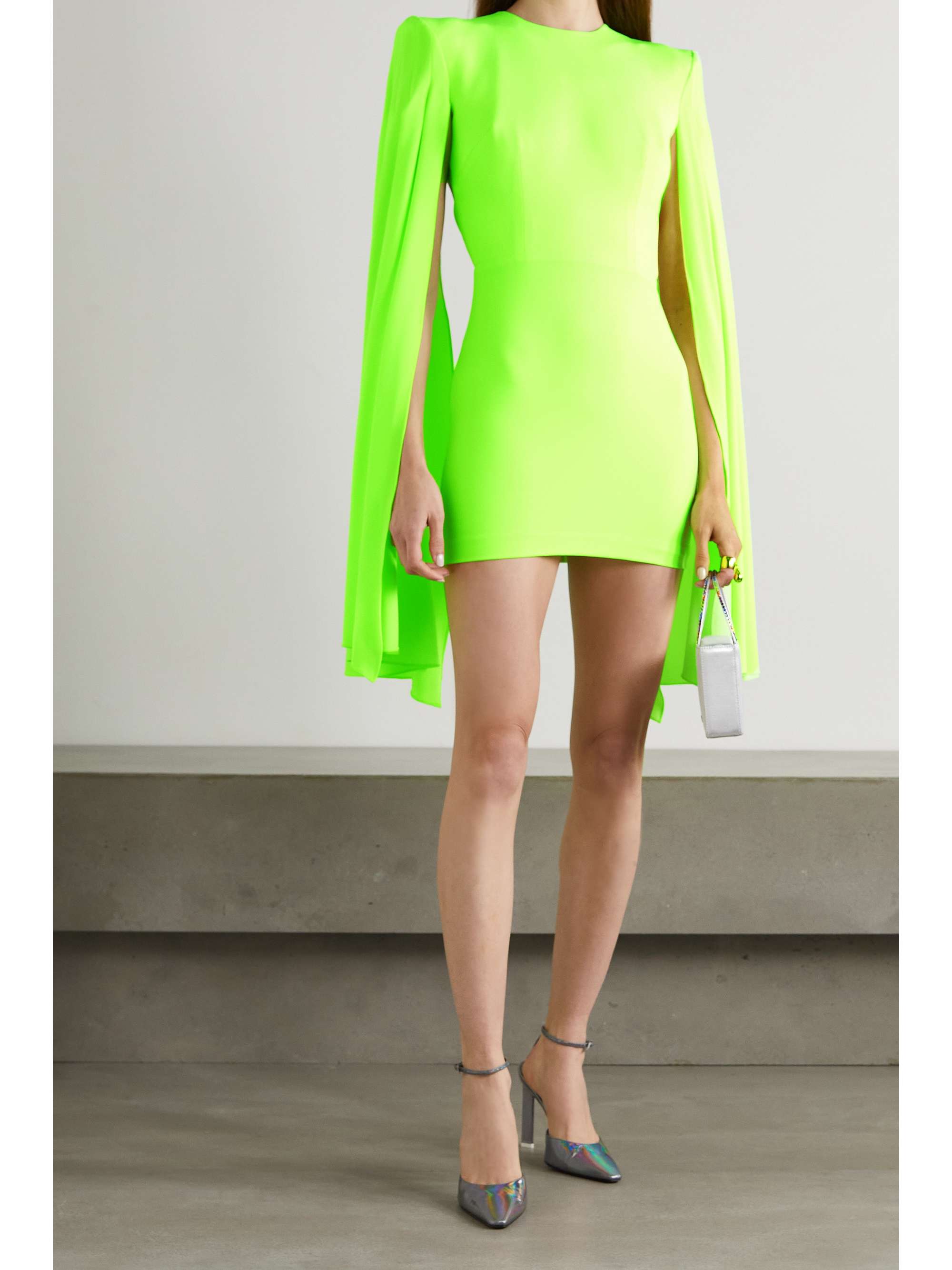 neon satin-crepe mini dress ...