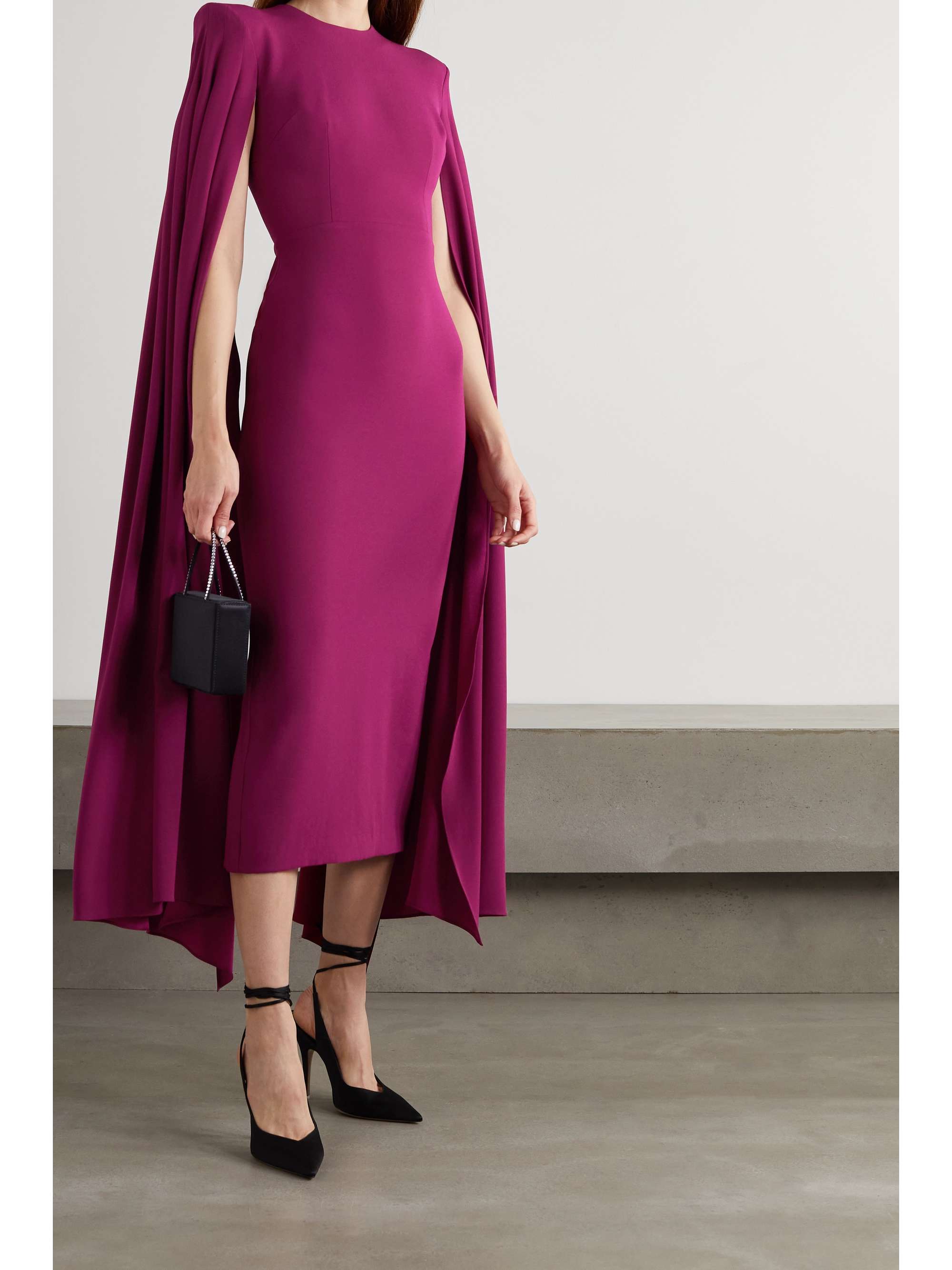 Claret Kennedy cape-effect satin-crepe midi dress | ALEX PERRY | NET-A ...