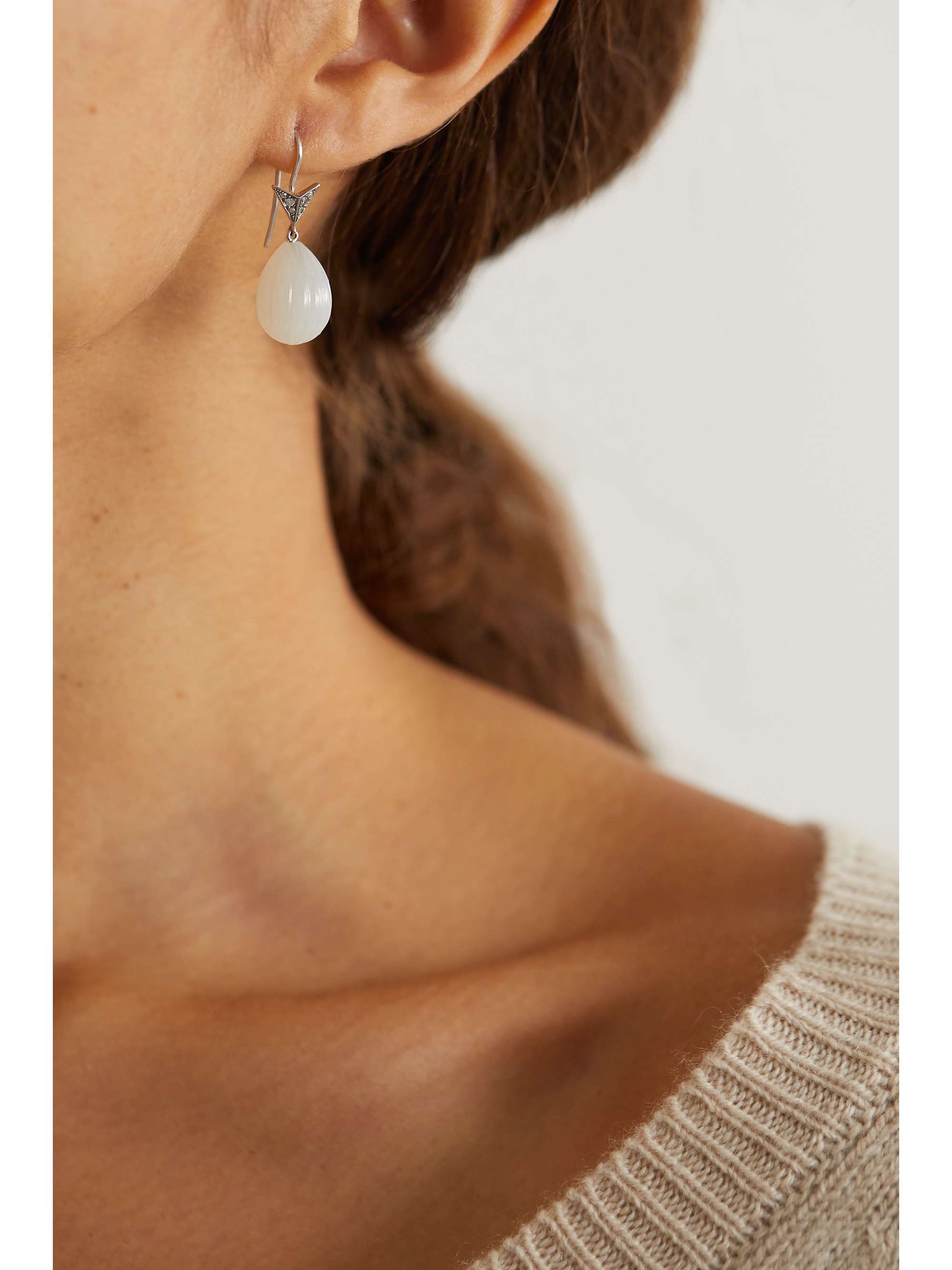 SYLVA & CIE 18-karat white gold, moonstone and diamond earrings