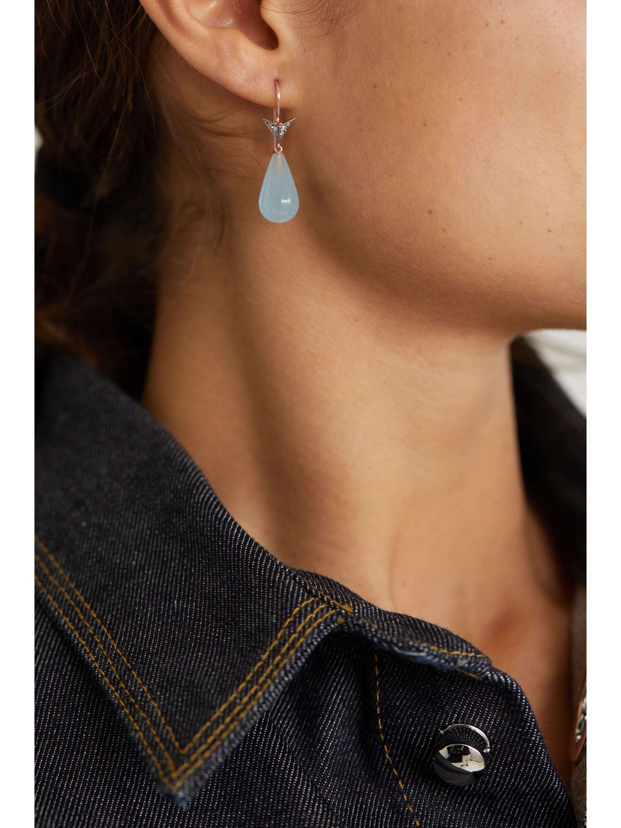 SYLVA & CIE 14-karat rose gold, aquamarine and diamond earrings