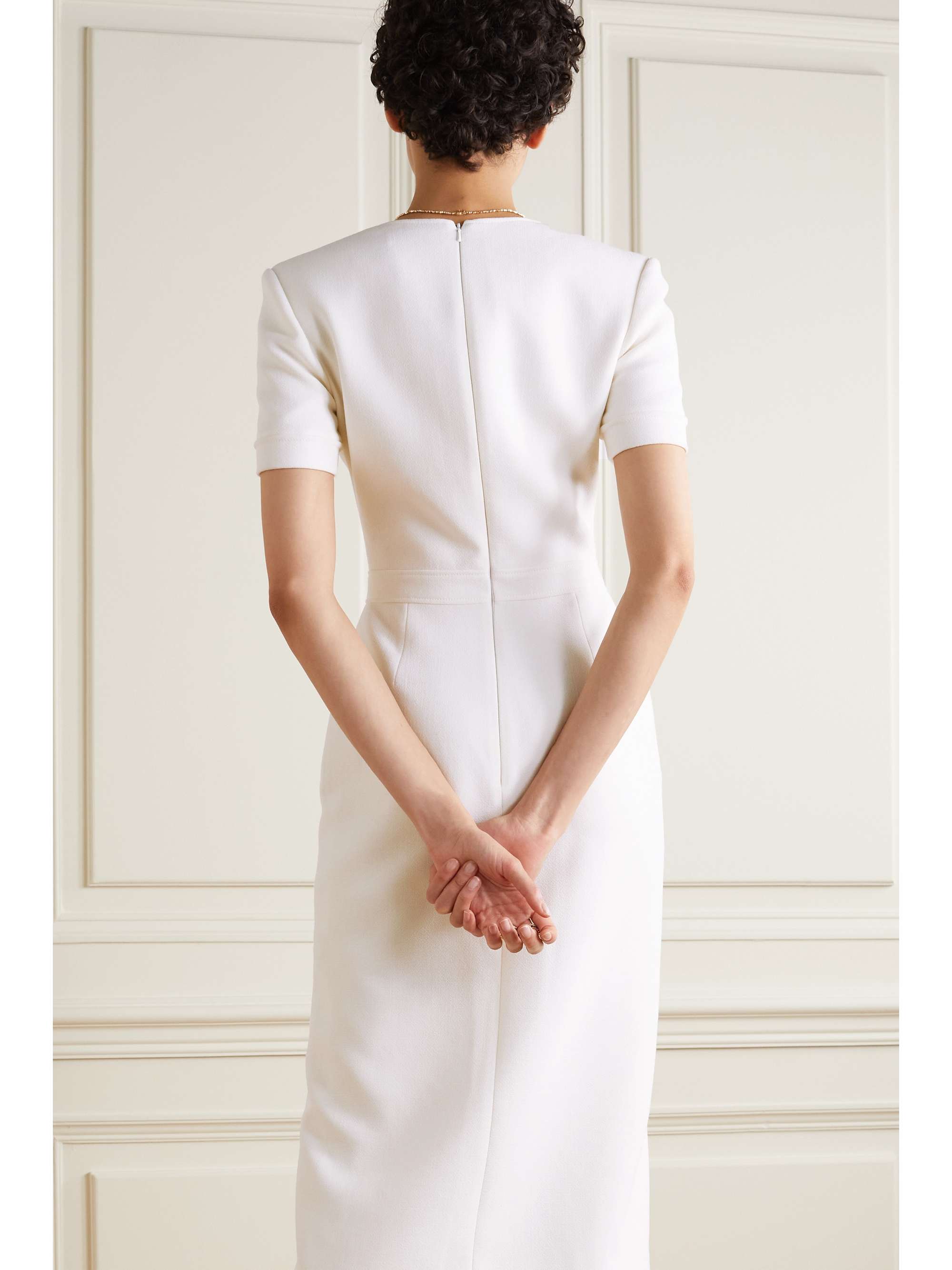 DAVID KOMA Button-embellished wool-crepe midi dress