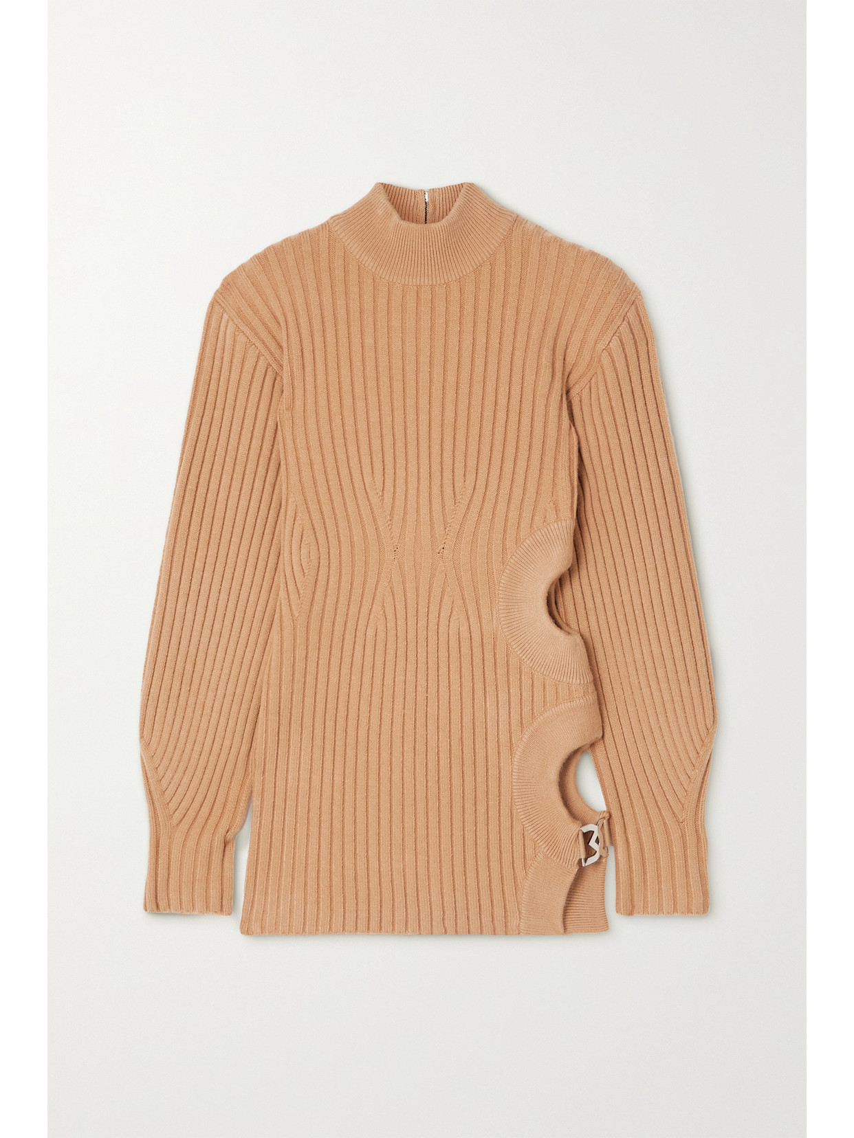 David Koma Embellished Cutout Ribbed Wool Mini Dress In Neutrals