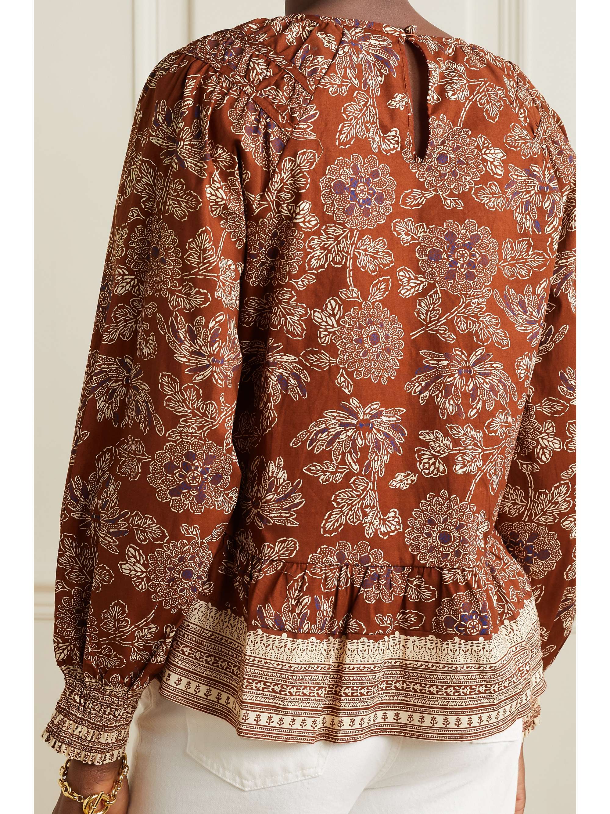 VERONICA BEARD Kester floral-print cotton-blend poplin peplum blouse