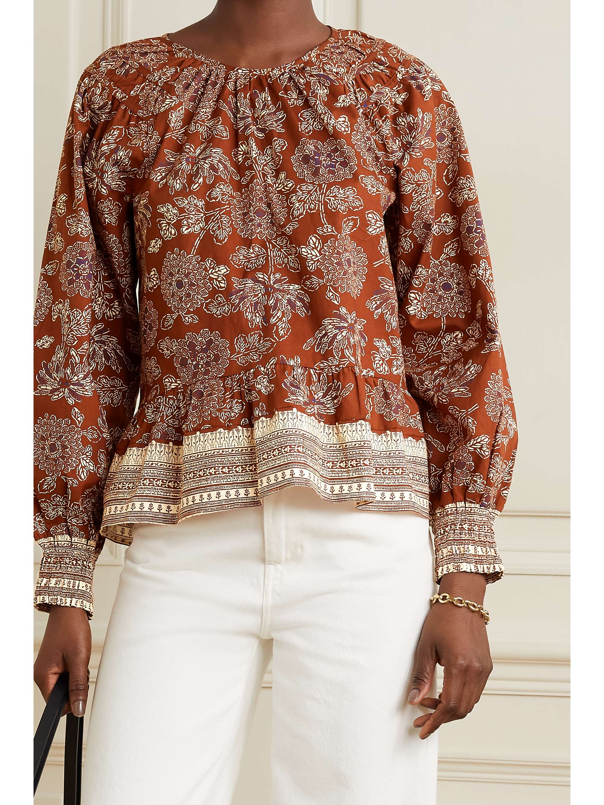 VERONICA BEARD Kester floral-print cotton-blend poplin peplum blouse