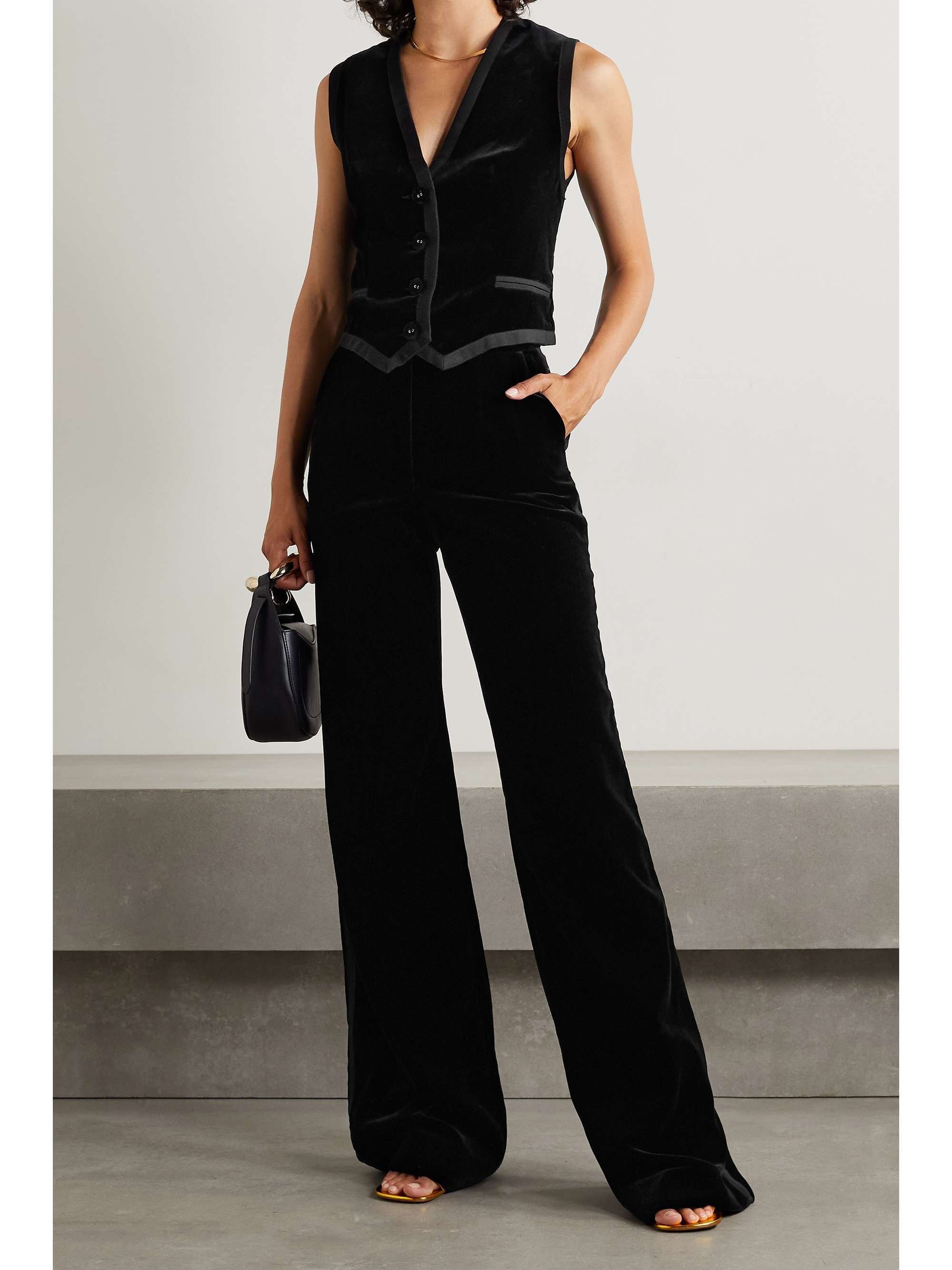 COSTARELLOS Mellie grosgrain-trimmed cotton-velvet vest