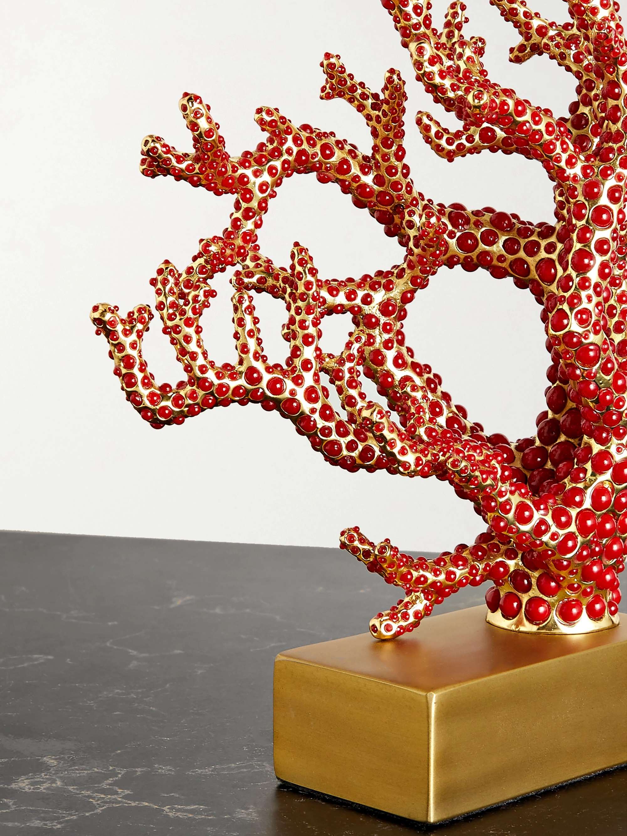 L'OBJET 22cm faux coral and gold-plated bookend