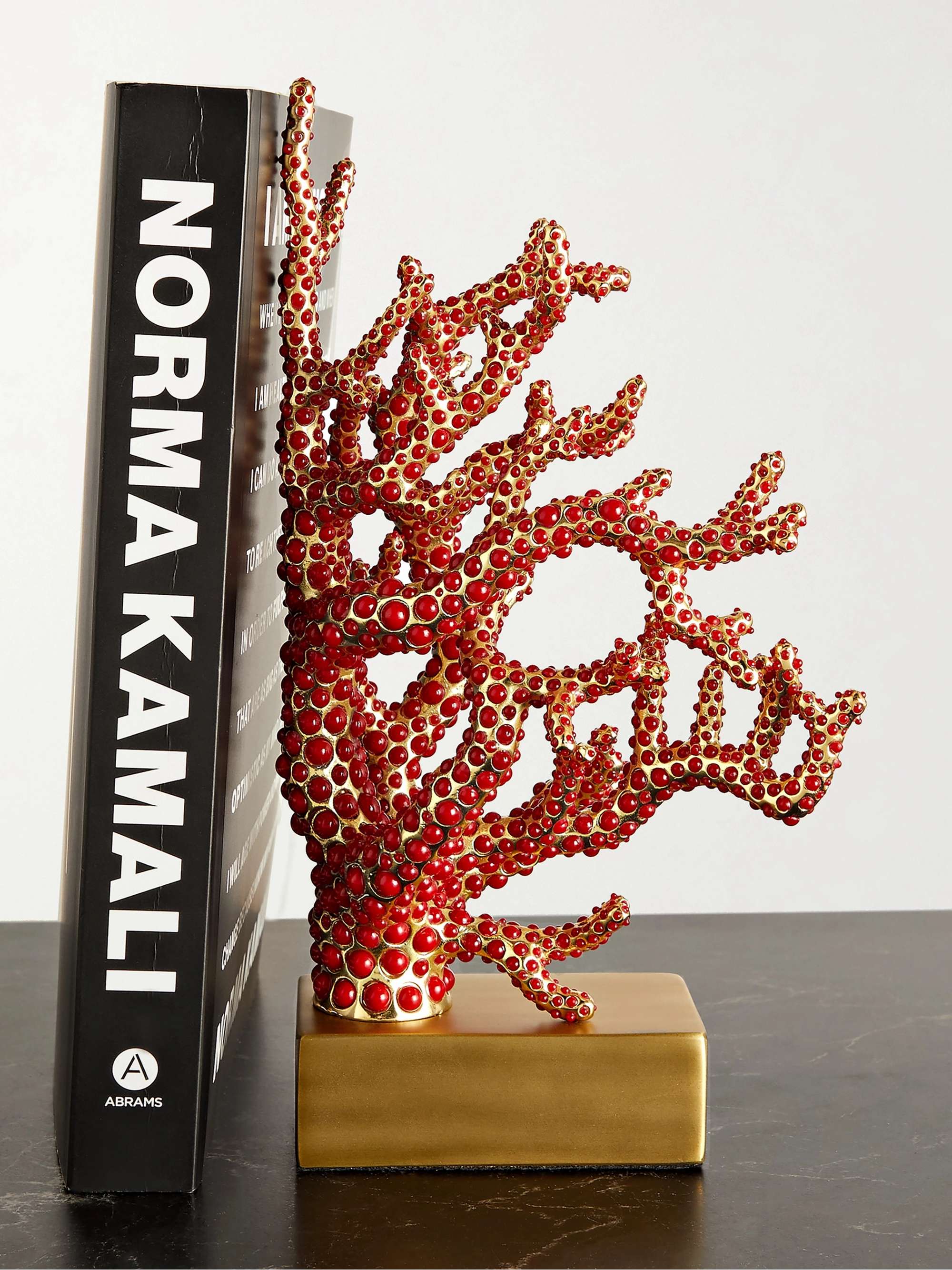 L'OBJET 22cm faux coral and gold-plated bookend