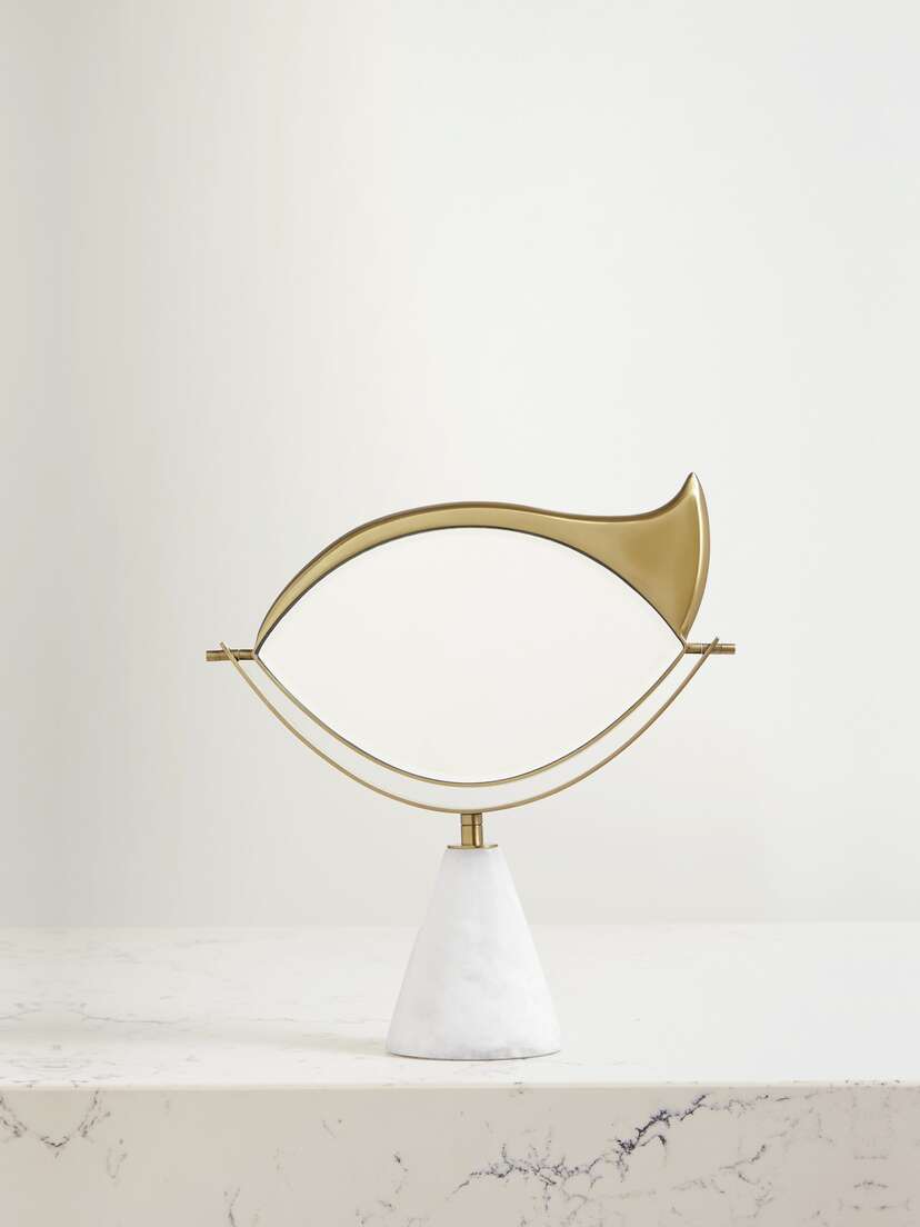L'Objet + Lito Gold-plated Porcelain Marble Vanity Mirror
