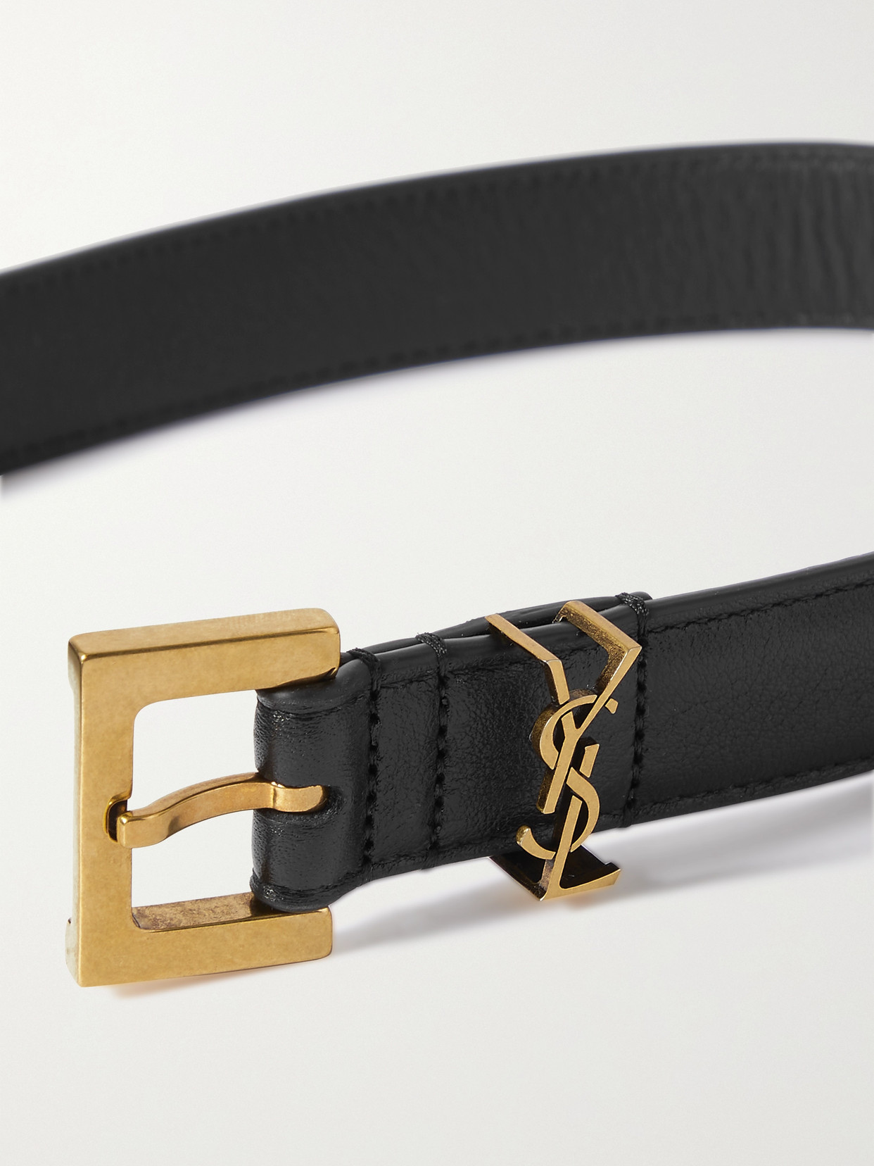 Saint Laurent Size 100 Black/Gold 'Cassandre' Thin Belt W/Square Buckle –  The Little Bird