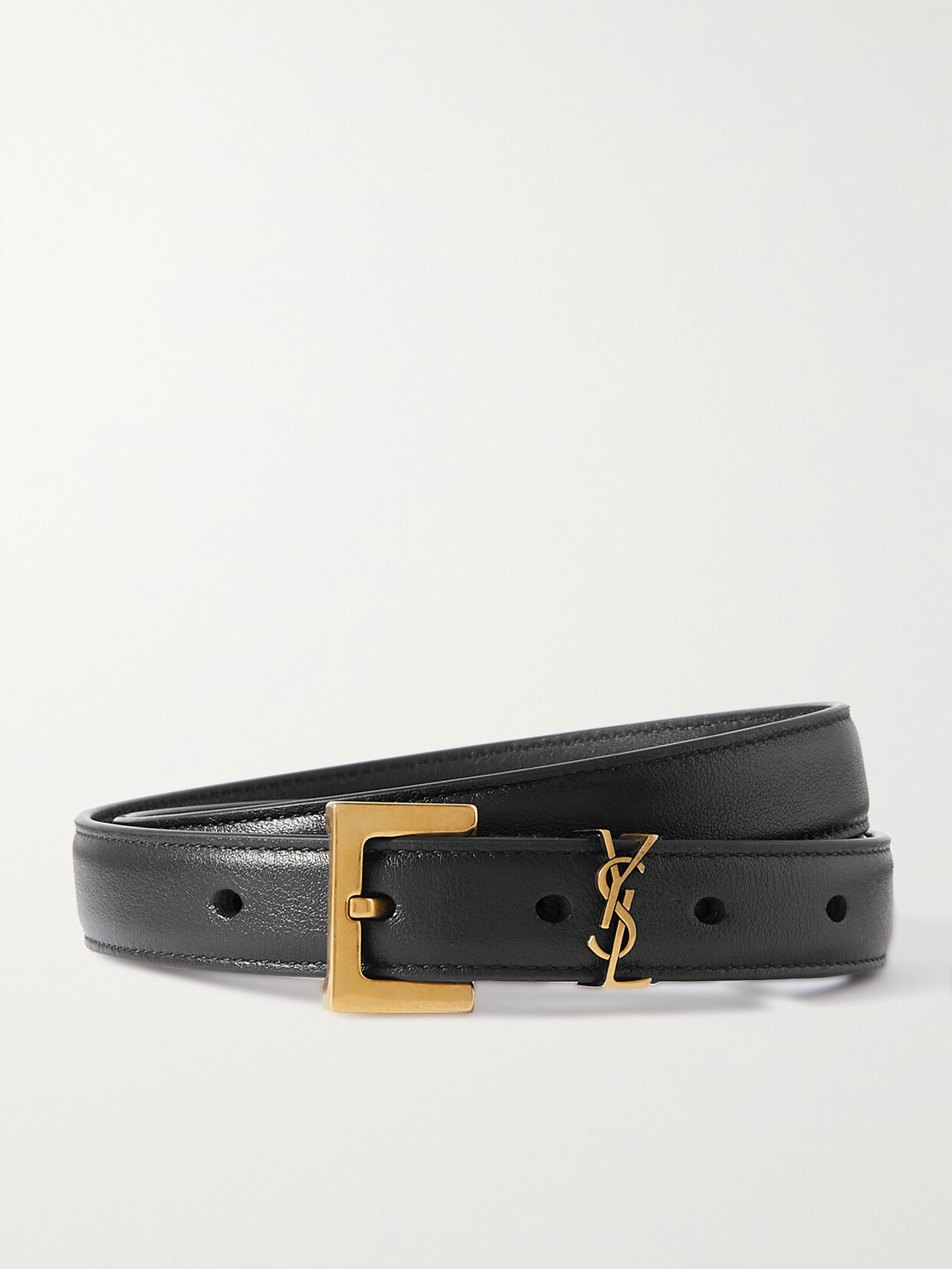 Shop Saint Laurent Cassandre Leather Belt In Black