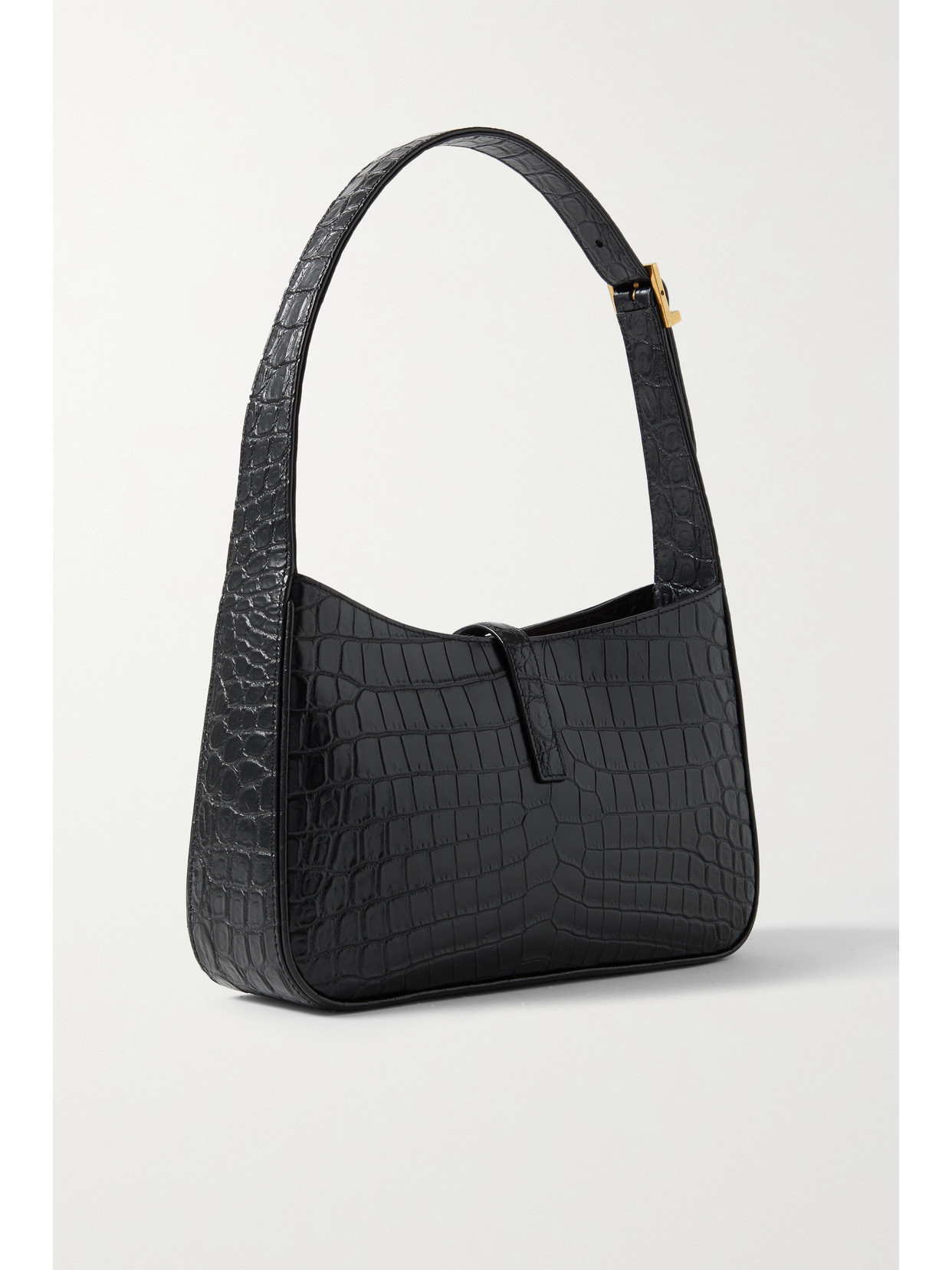 Shop Saint Laurent Le 5 À 7 Croc-effect Leather Shoulder Bag In Black