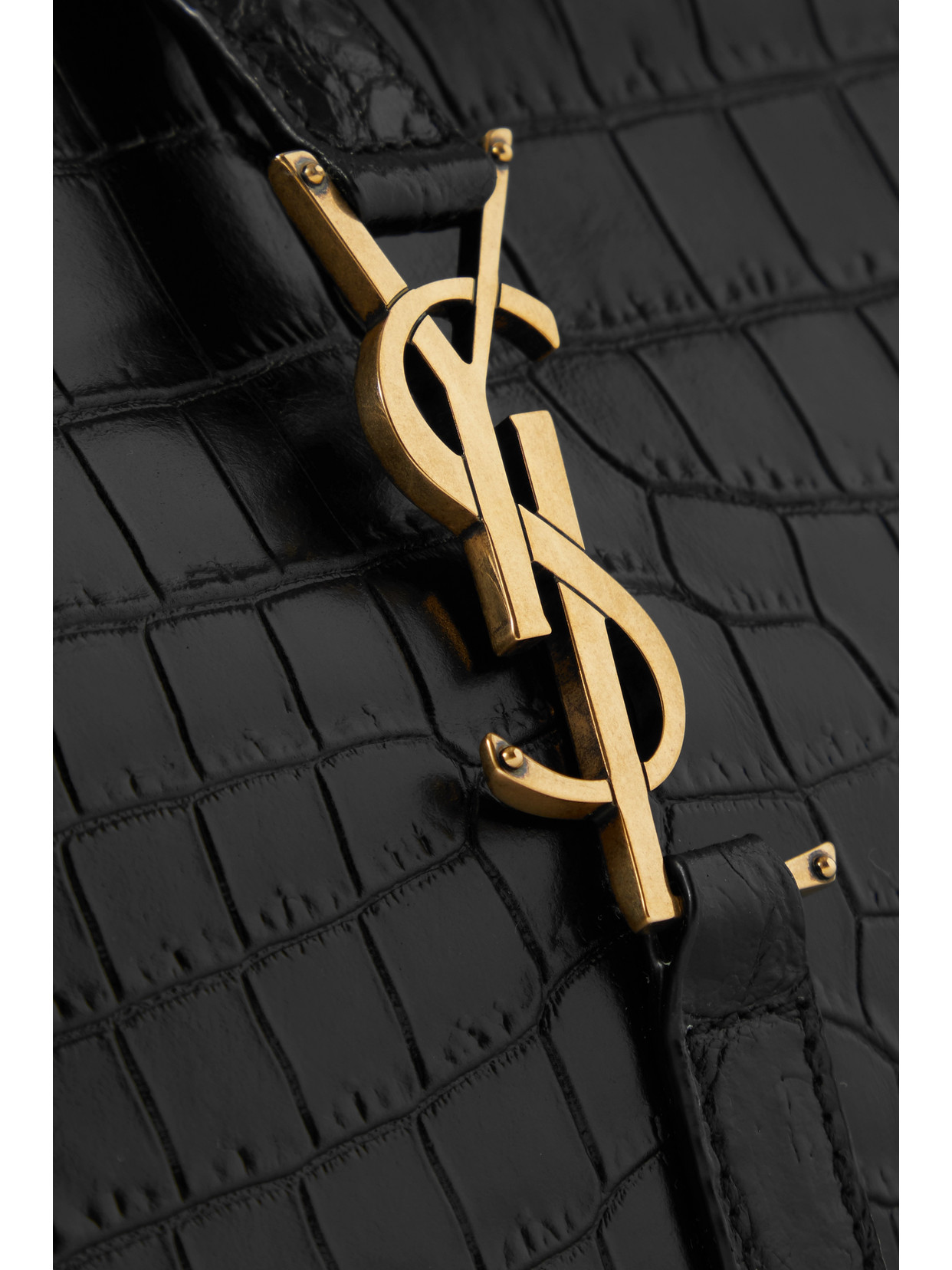 Shop Saint Laurent Le 5 À 7 Croc-effect Leather Shoulder Bag In Black