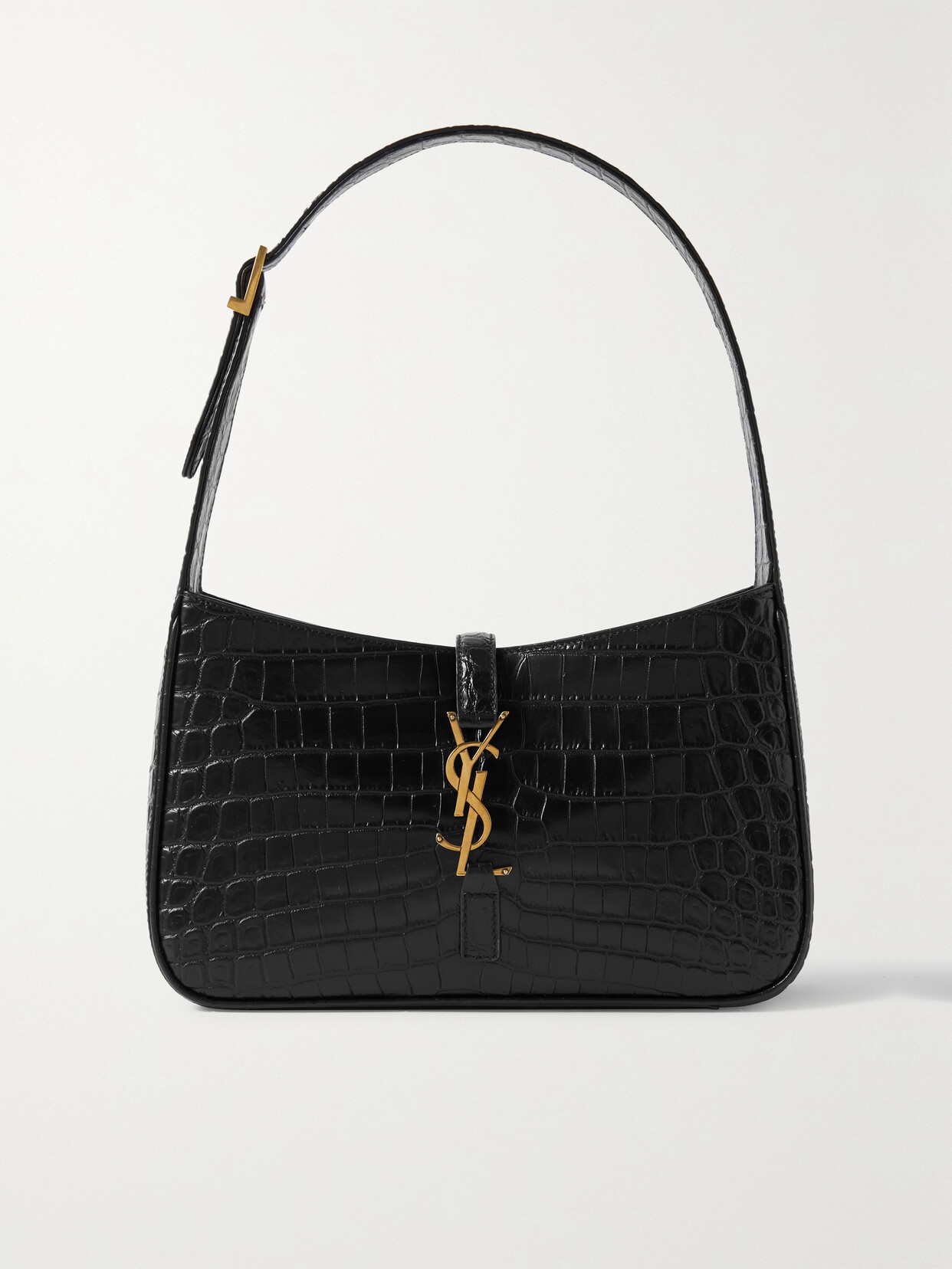 Shop Saint Laurent Le 5 À 7 Croc-effect Leather Shoulder Bag In Black