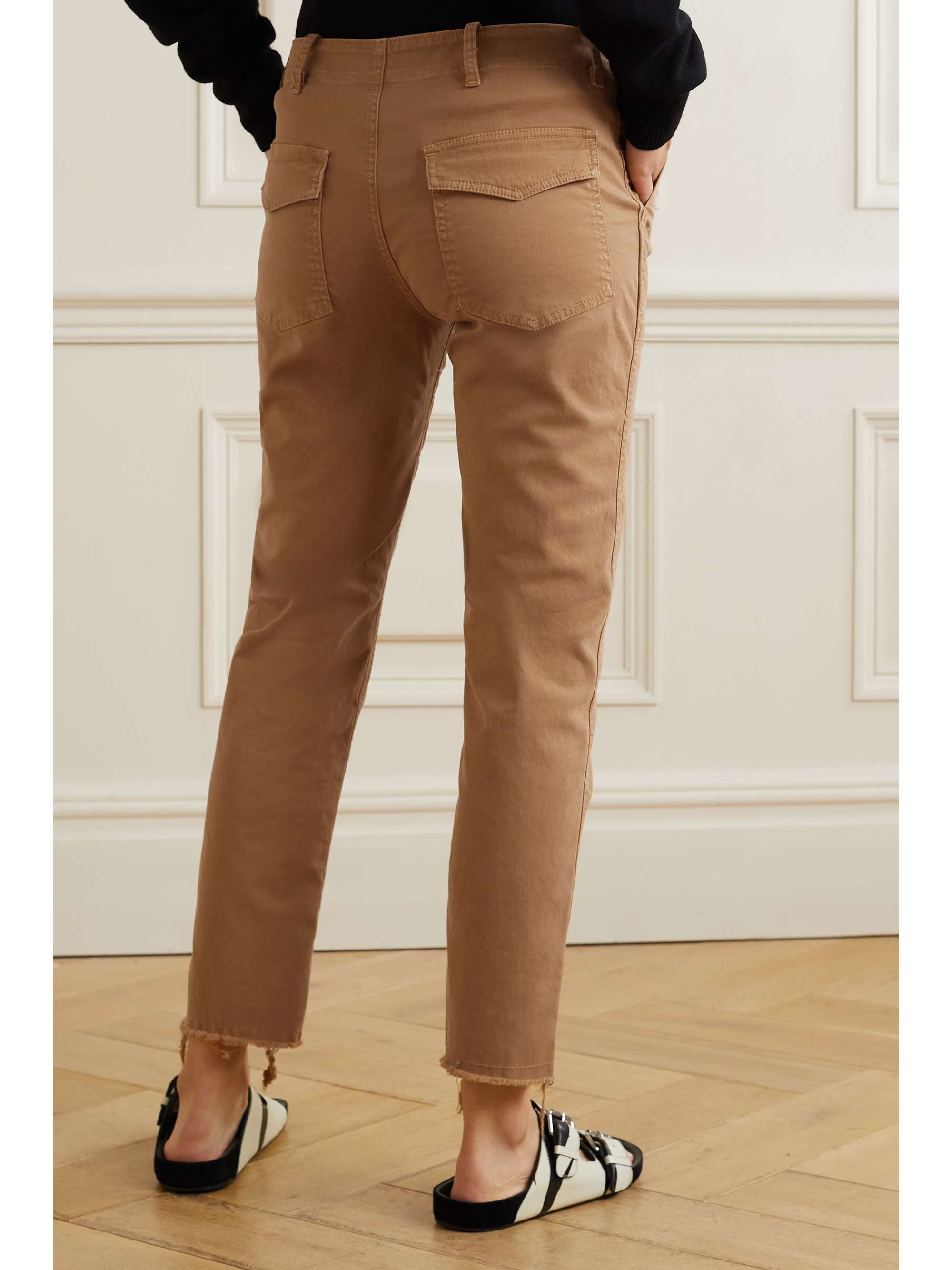 Tan Jenna cropped frayed cotton-blend 