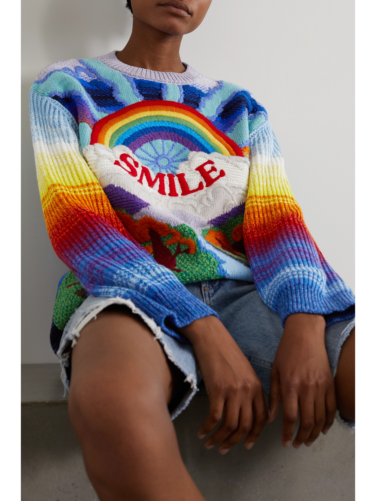 Stella Mccartney Kind Intarsia Wool And Cotton-blend Sweater In Multicolor  | ModeSens